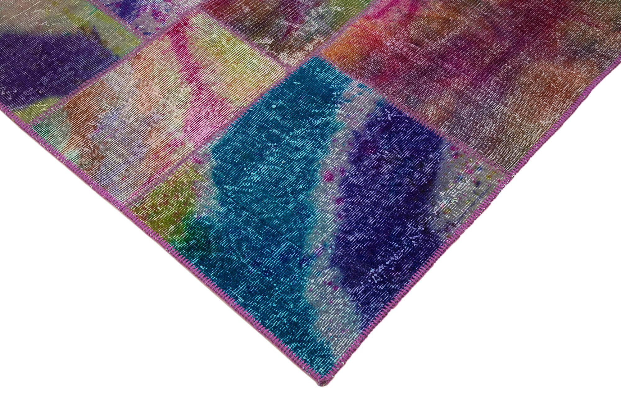 Handmade Wool Area Rug - Kirk Yama Grey Patchwork Carpet 6'8" x 9'10" Durable Cotton Wool