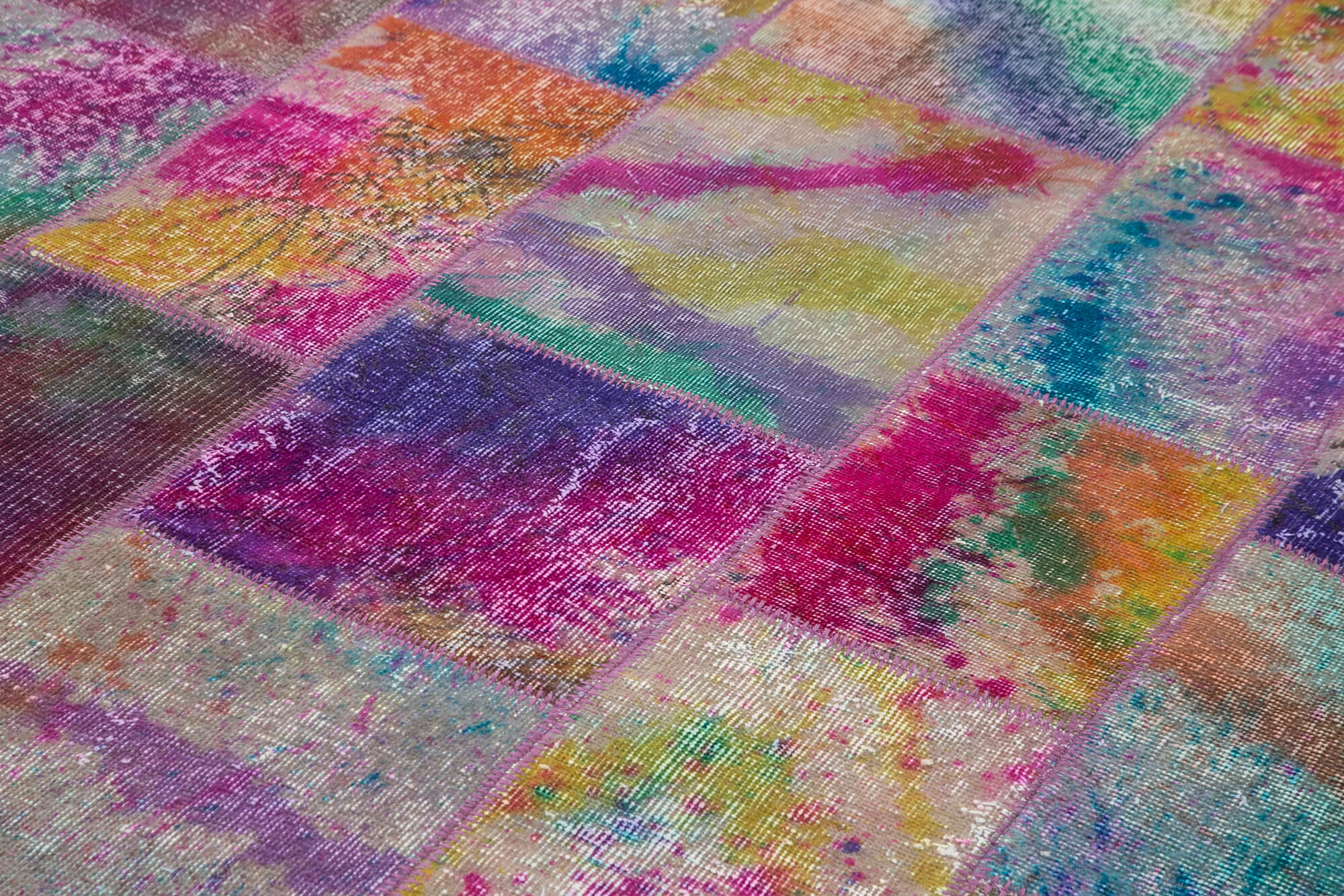 Handmade Wool Area Rug - Kirk Yama Grey Patchwork Carpet 6'8" x 9'10" Durable Cotton Wool