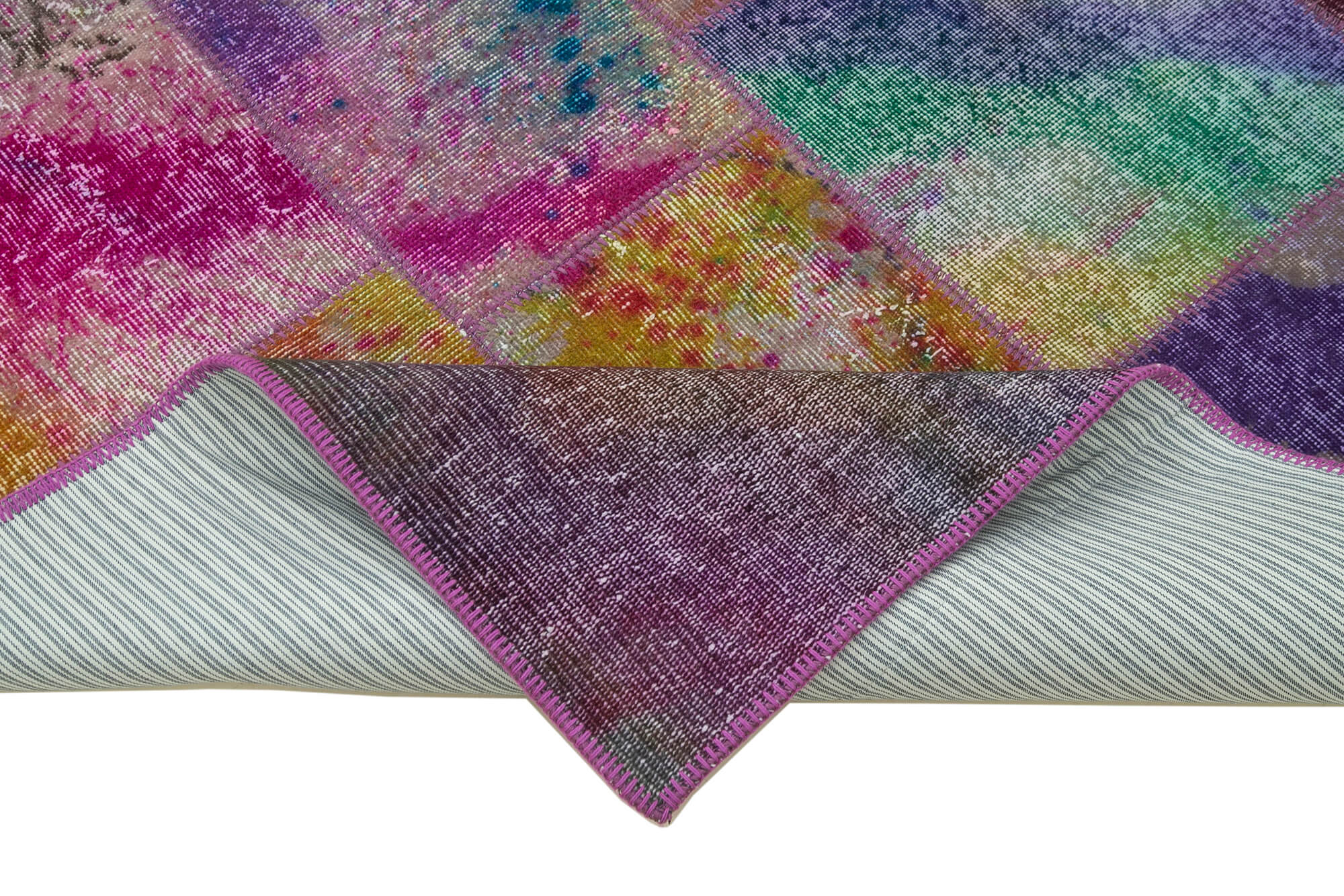 Handmade Wool Area Rug - Kirk Yama Grey Patchwork Carpet 6'8" x 9'10" Durable Cotton Wool