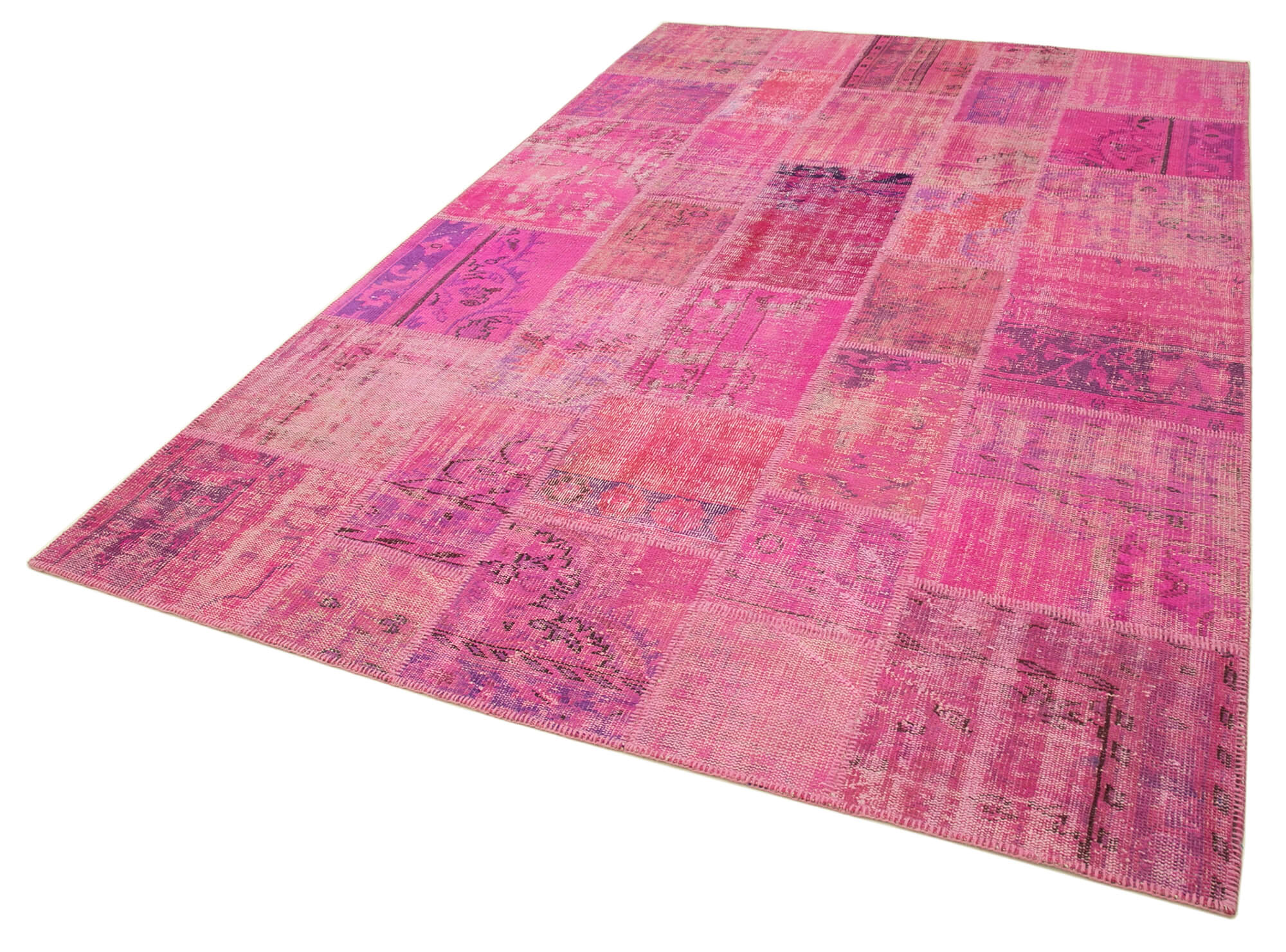Kirk Yama Pink Patchwork Cotton Wool Handmade Area Rug 6'8'' x 9'11''