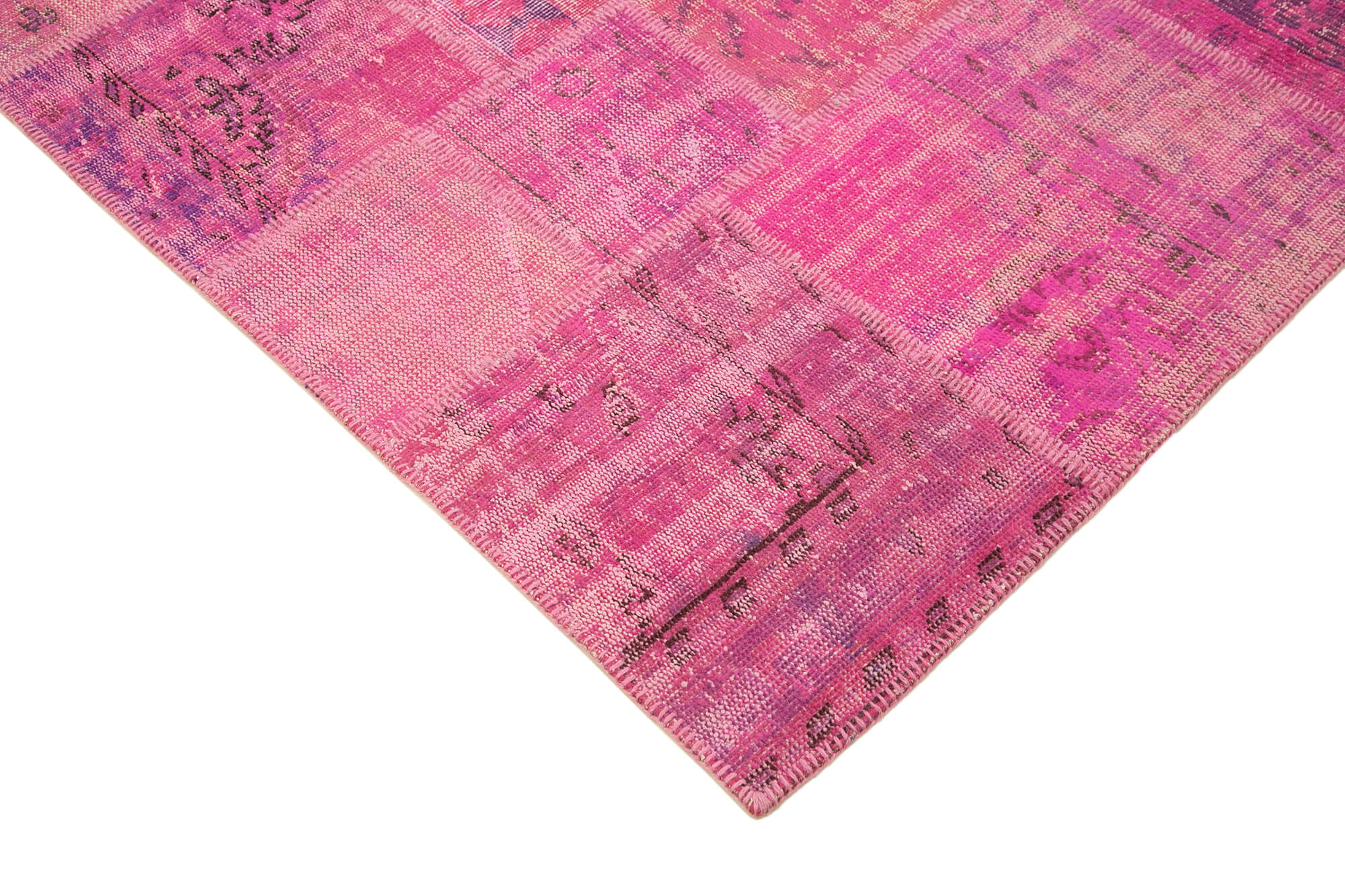 Kirk Yama Pink Patchwork Cotton Wool Handmade Area Rug 6'8'' x 9'11''