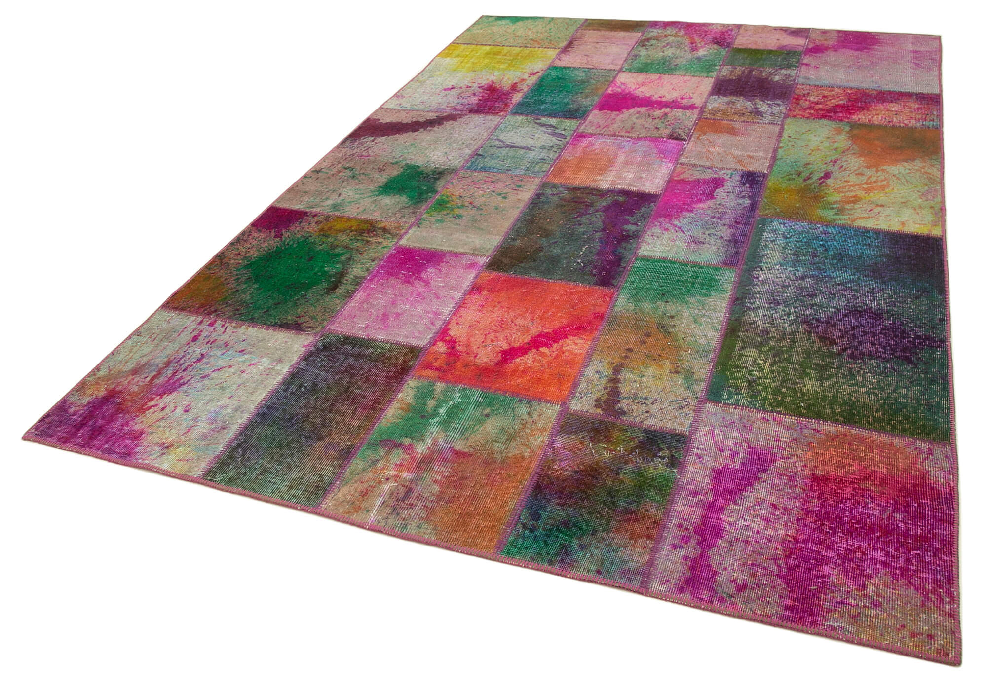 Handmade Area Rug – Grey Patchwork Carpet Cotton Wool Vintage Handwoven 6'6"x9'11"