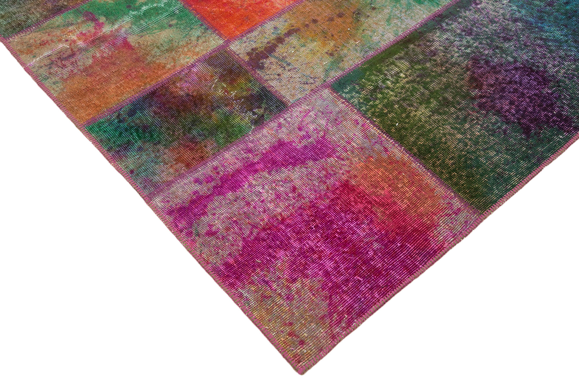 Handmade Area Rug – Grey Patchwork Carpet Cotton Wool Vintage Handwoven 6'6"x9'11"