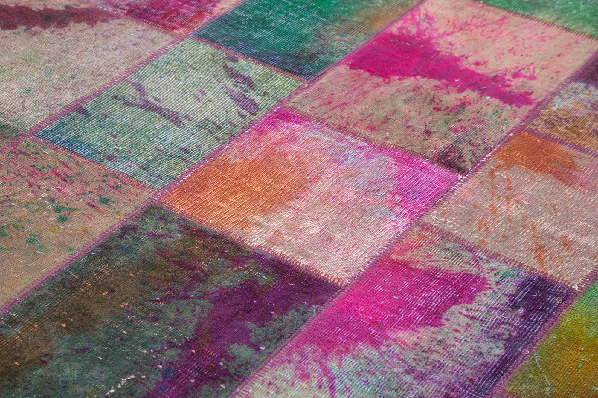 Handmade Area Rug – Grey Patchwork Carpet Cotton Wool Vintage Handwoven 6'6"x9'11"