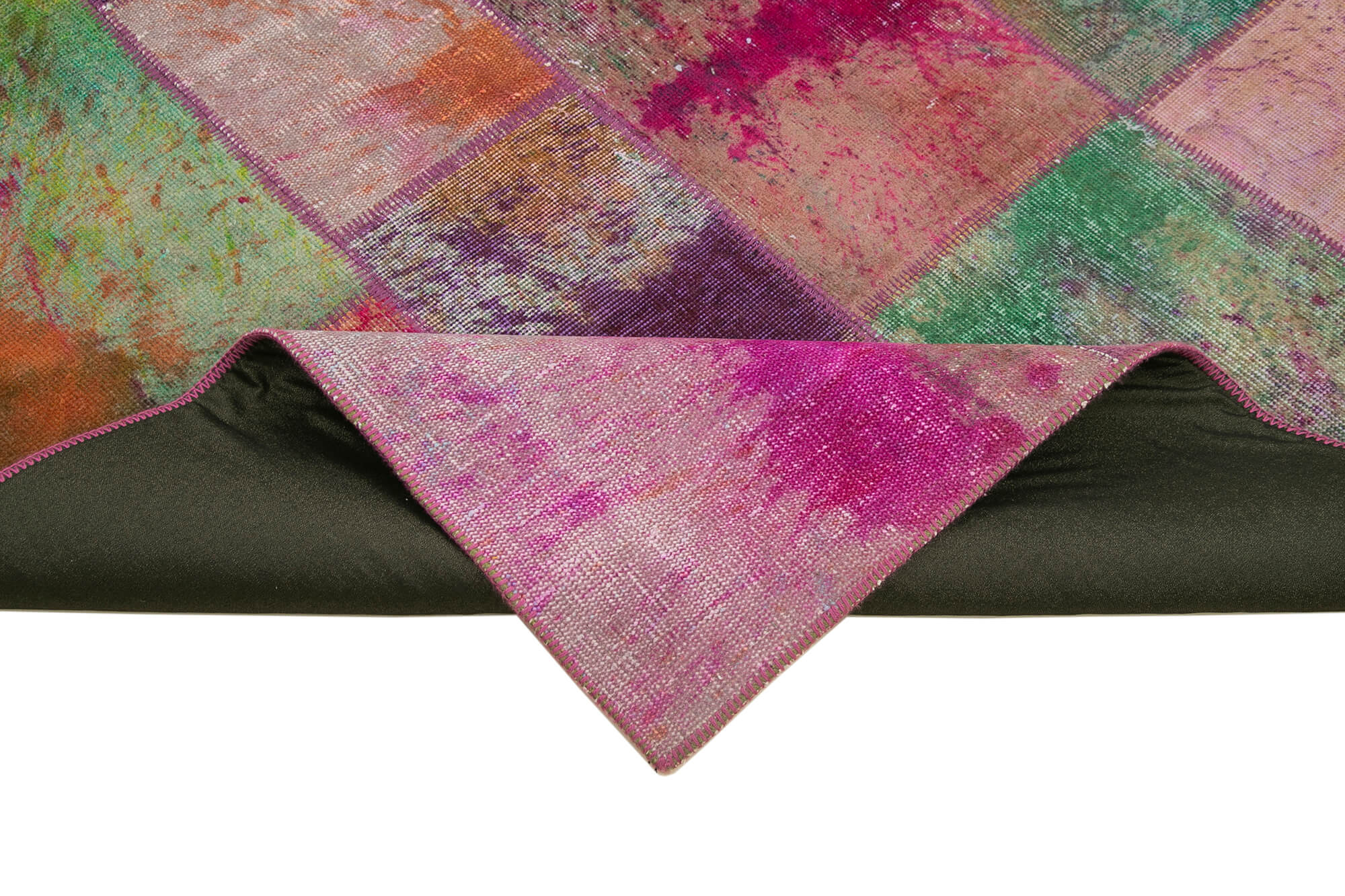 Handmade Area Rug – Grey Patchwork Carpet Cotton Wool Vintage Handwoven 6'6"x9'11"