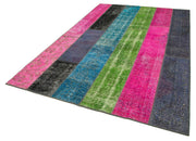 Handmade Area Rug - Grey Patchwork Cotton Wool 6'7''x9'10'' Vintage Turkish Carpet