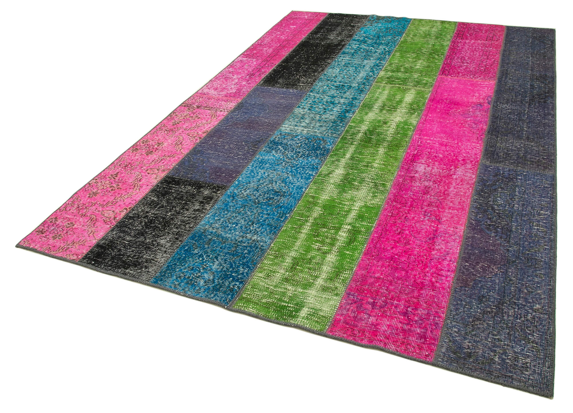Handmade Area Rug - Grey Patchwork Cotton Wool 6'7''x9'10'' Vintage Turkish Carpet