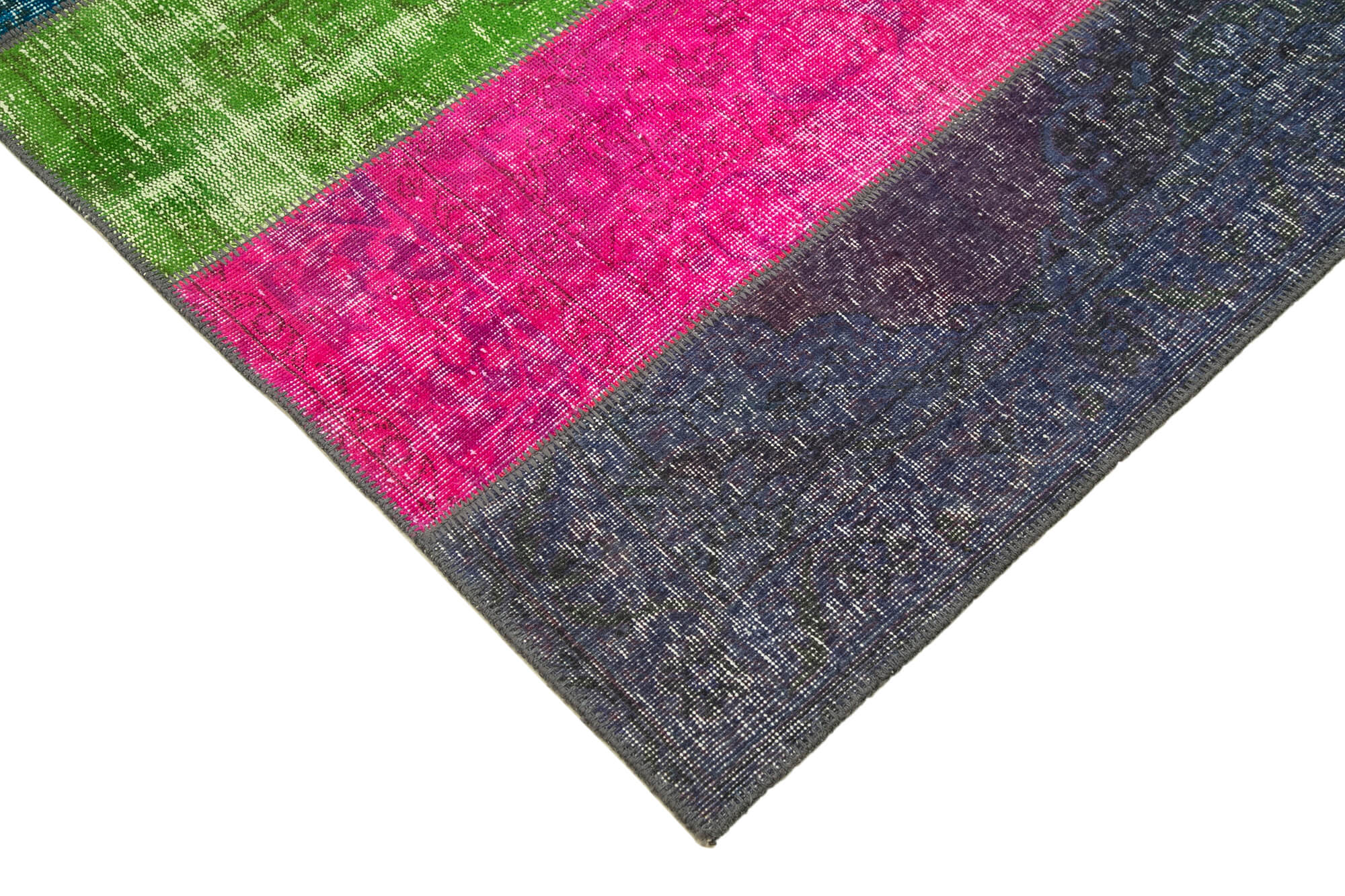 Handmade Area Rug - Grey Patchwork Cotton Wool 6'7''x9'10'' Vintage Turkish Carpet