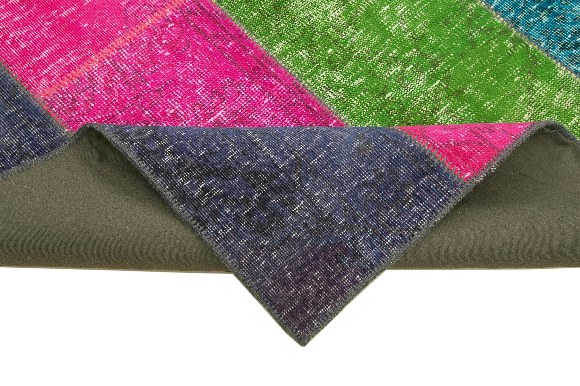 Handmade Area Rug - Grey Patchwork Cotton Wool 6'7''x9'10'' Vintage Turkish Carpet