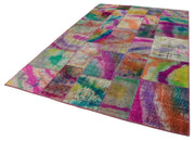 Handmade Area Rug - Grey Patchwork Cotton Wool Turkish Hand Knotted Carpet 6'7''x9'10''