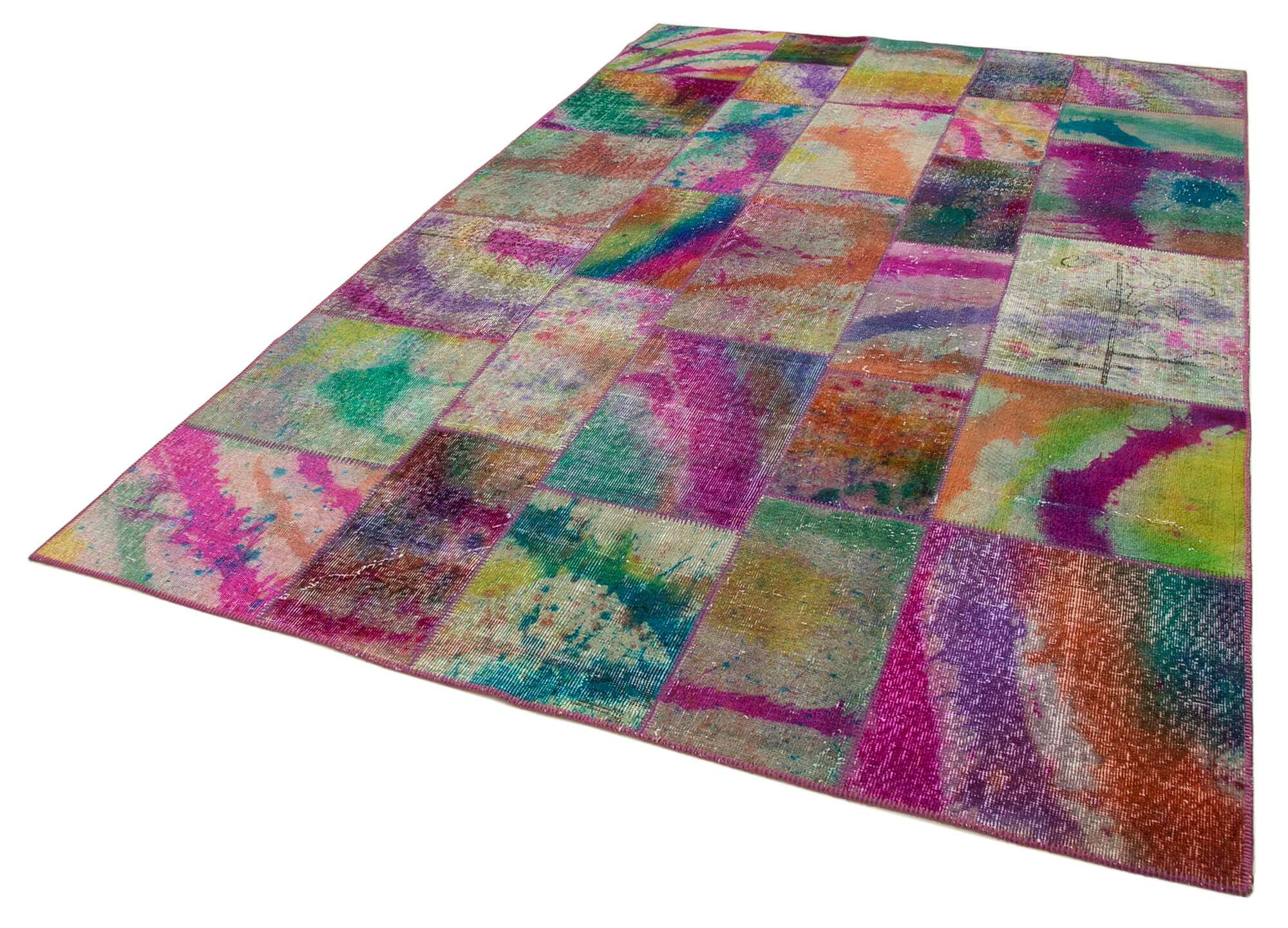 Handmade Area Rug - Grey Patchwork Cotton Wool Turkish Hand Knotted Carpet 6'7''x9'10''