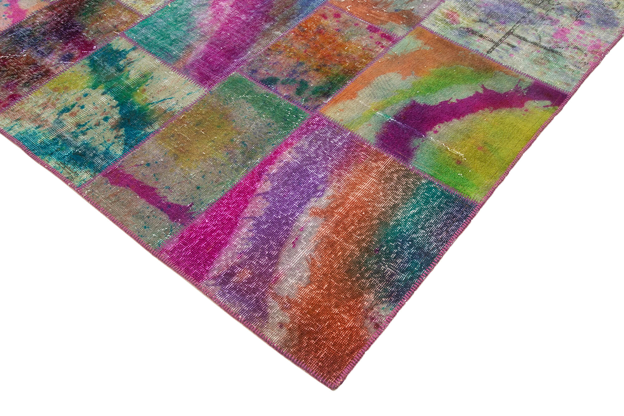 Handmade Area Rug - Grey Patchwork Cotton Wool Turkish Hand Knotted Carpet 6'7''x9'10''