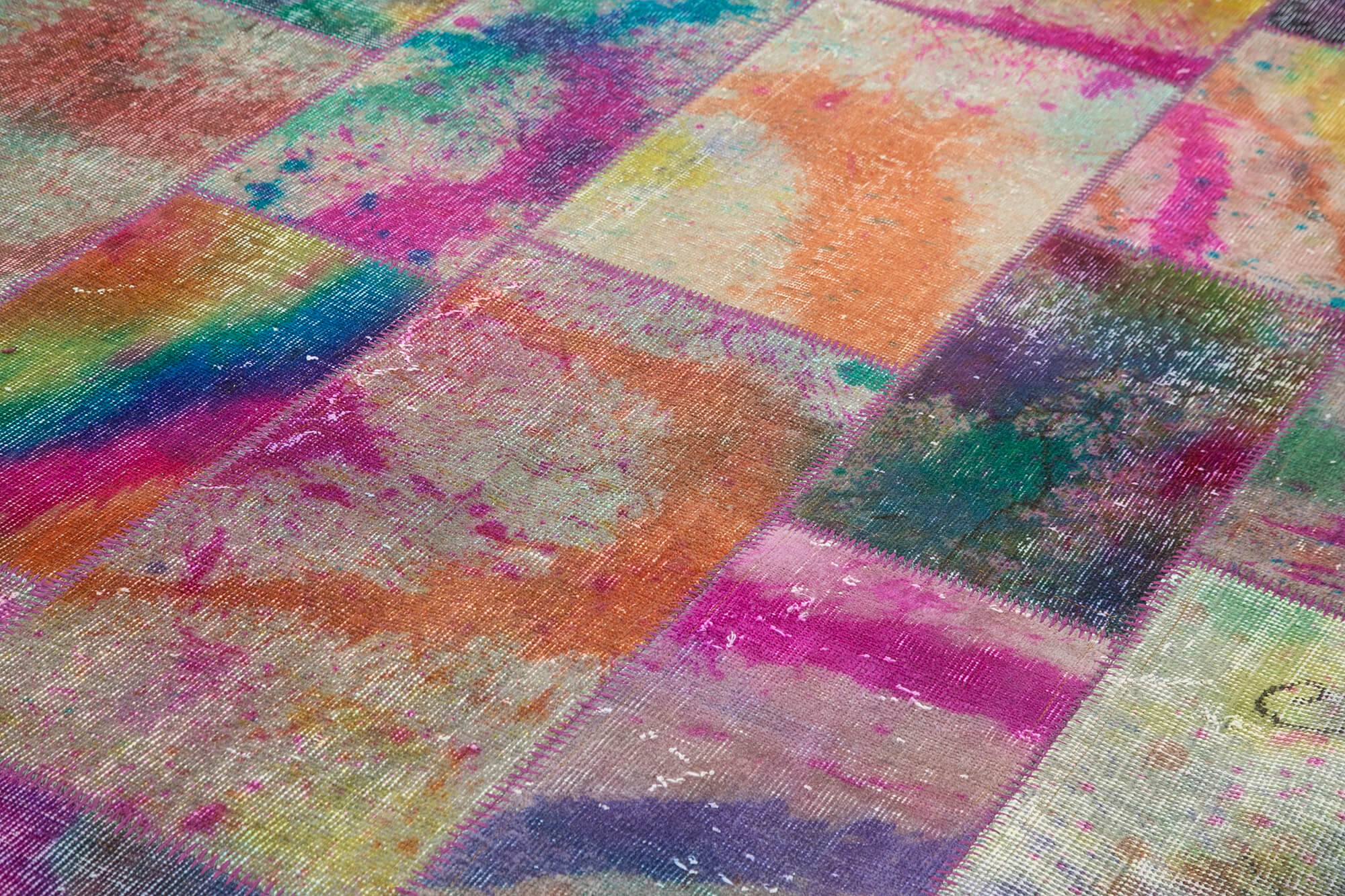Handmade Area Rug - Grey Patchwork Cotton Wool Turkish Hand Knotted Carpet 6'7''x9'10''