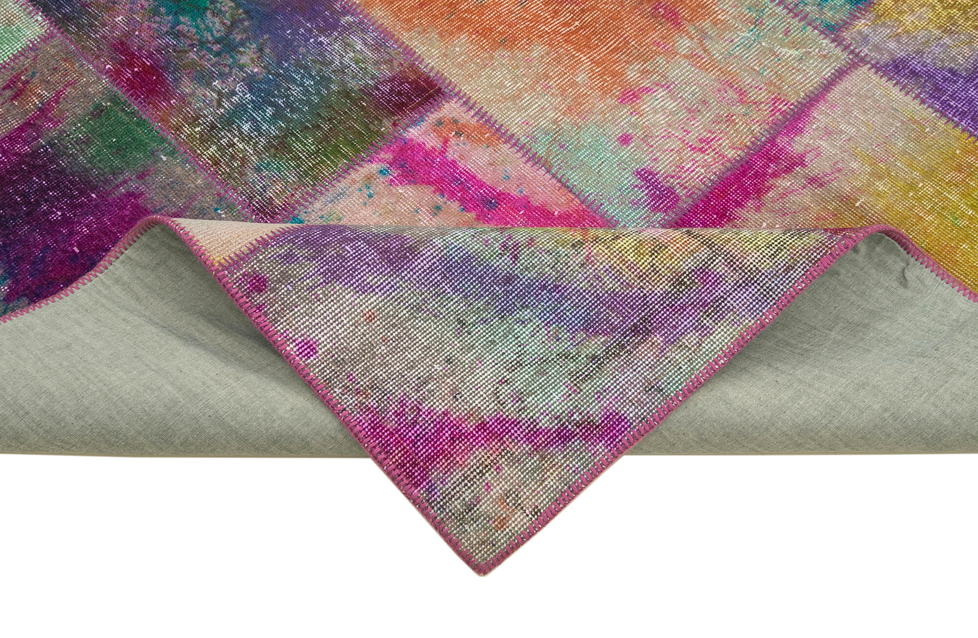 Handmade Area Rug - Grey Patchwork Cotton Wool Turkish Hand Knotted Carpet 6'7''x9'10''