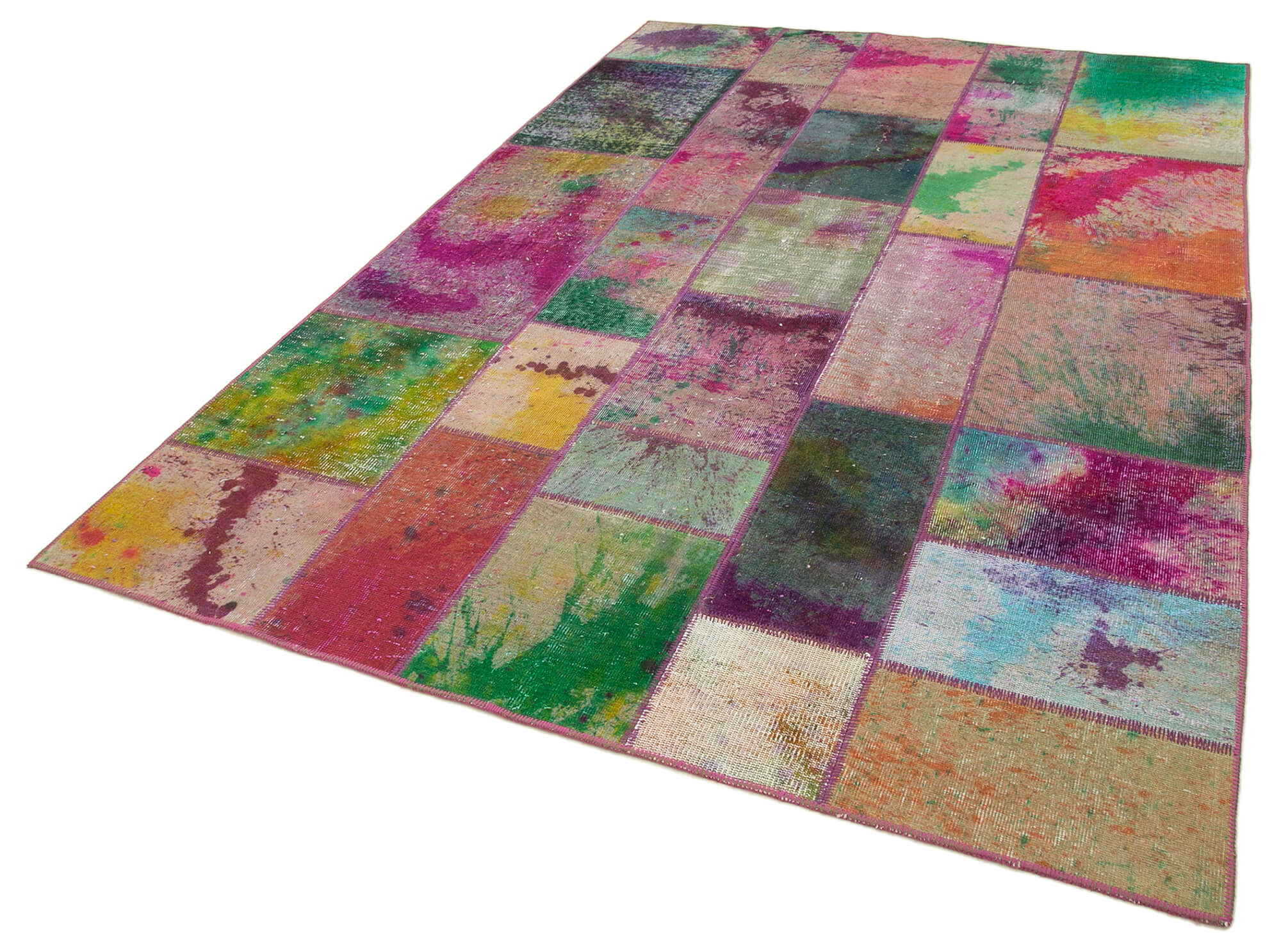 Handmade Patchwork Rug – Grey Area Rug 6'6''x9'10'' Cotton Wool Vintage Carpet