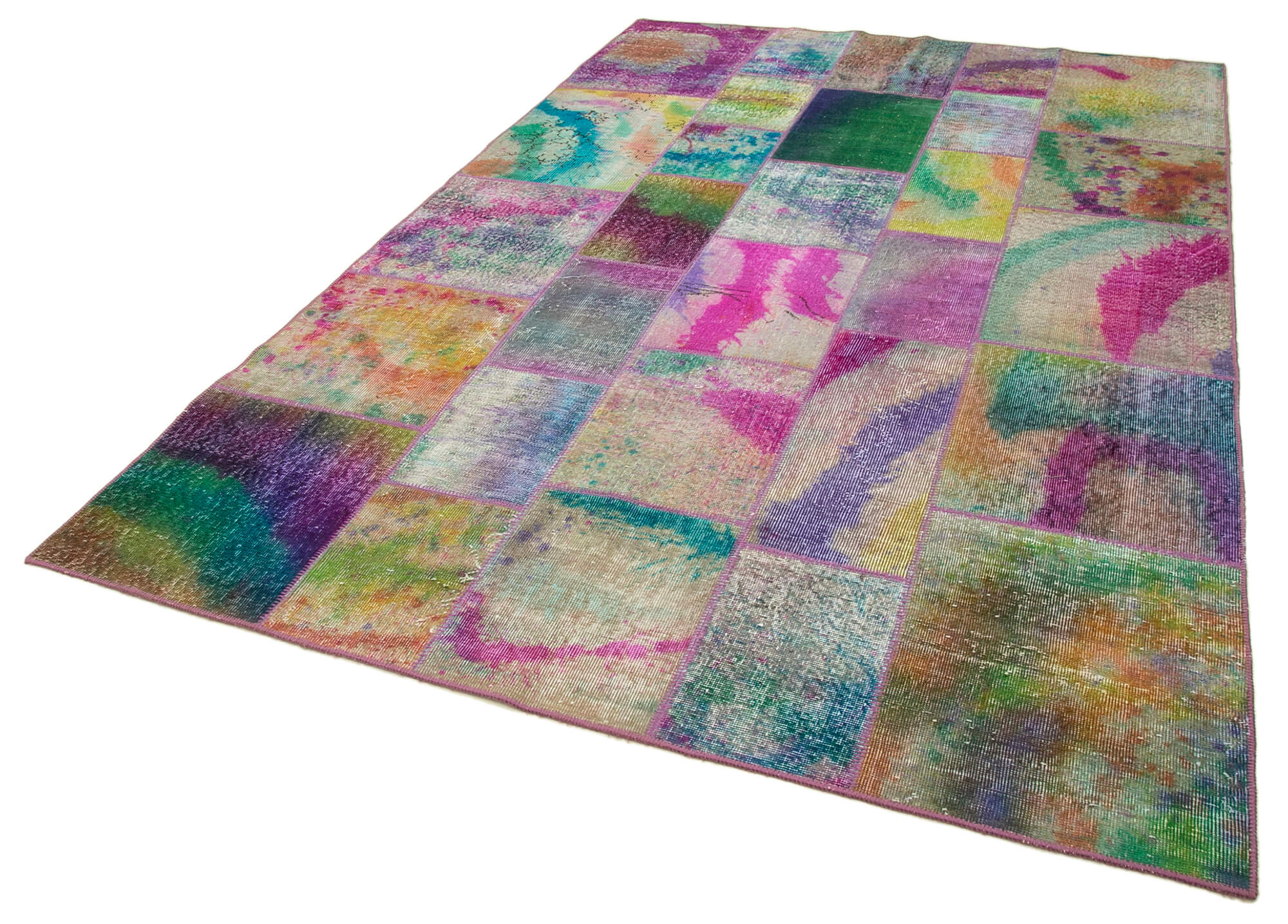 Handmade Patchwork Area Rug - Grey Patchwork Carpet, Cotton Wool Rug 6'6''x9'11''