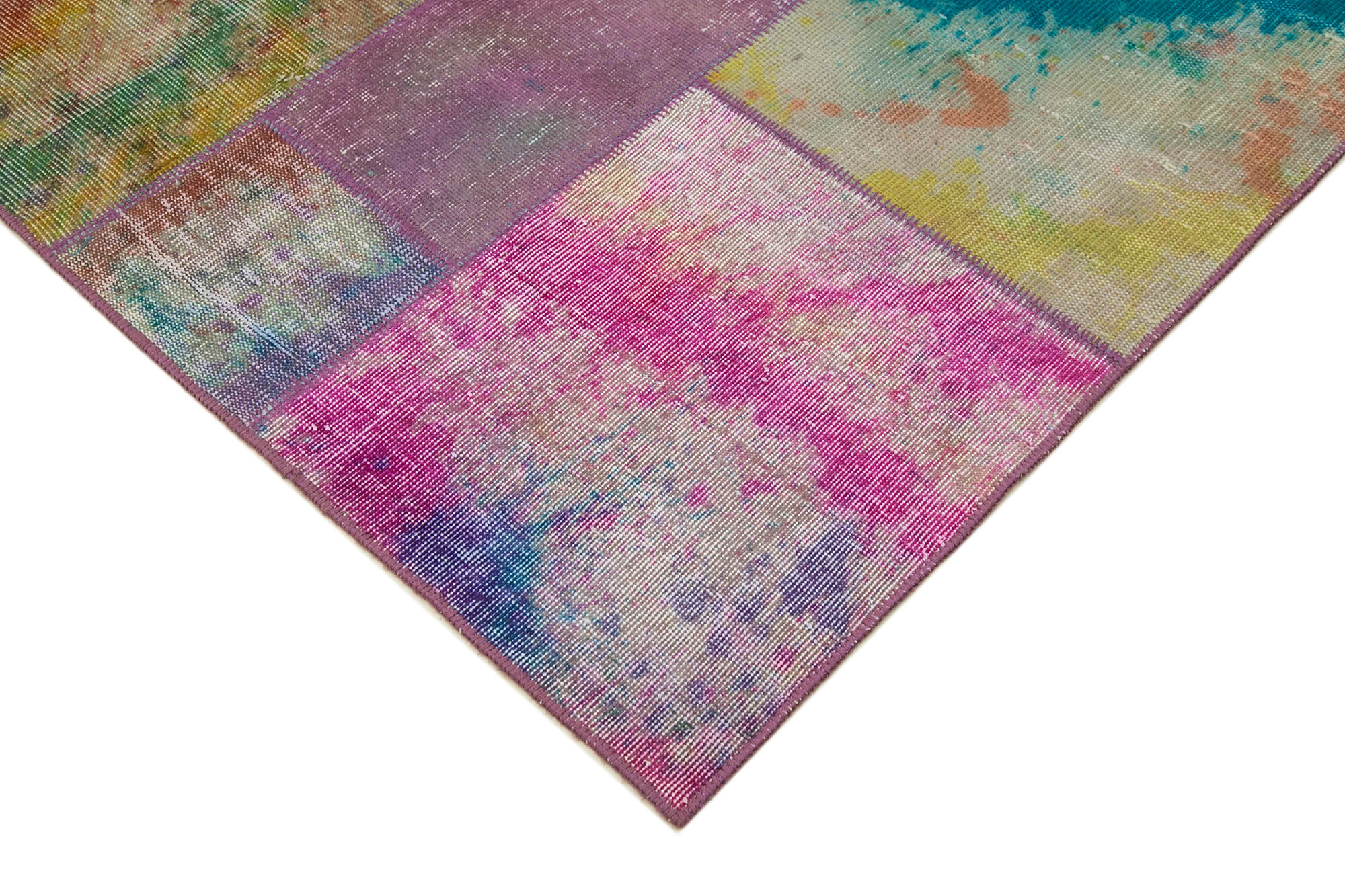 Handmade Area Rug - Kirk Yama Grey Patchwork Cotton Wool Carpet 6'6''x9'11''