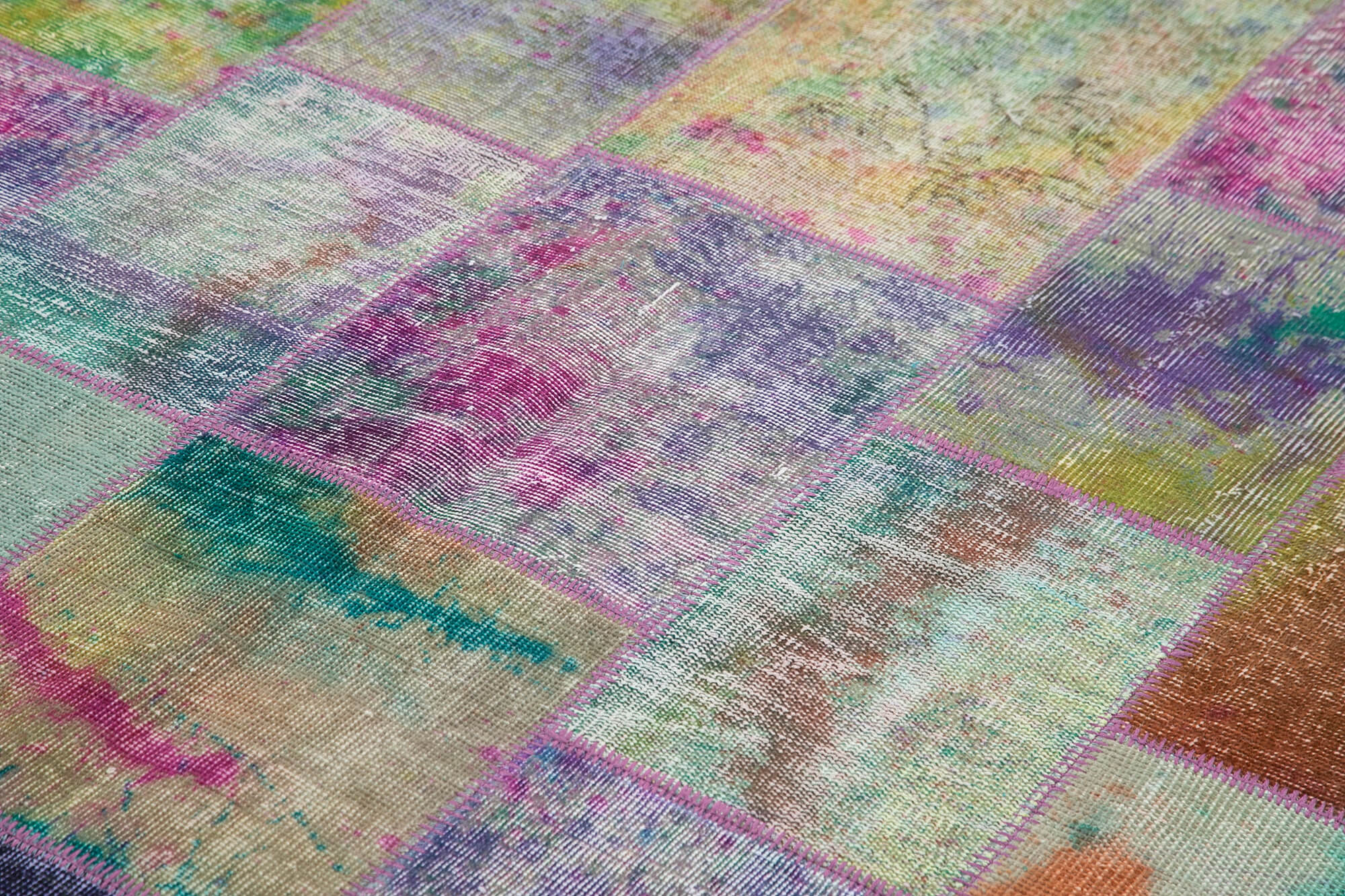 Handmade Area Rug - Kirk Yama Grey Patchwork Cotton Wool Carpet 6'6''x9'11''