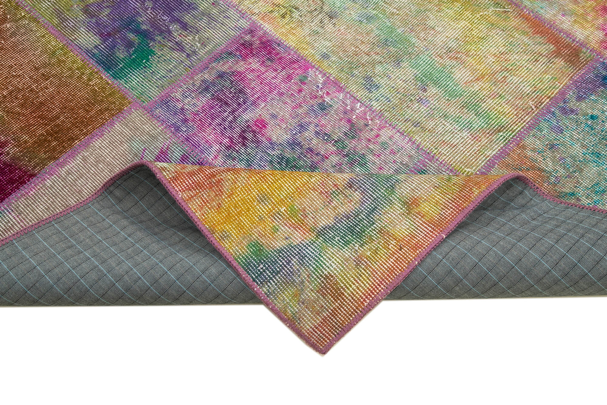 Handmade Area Rug - Kirk Yama Grey Patchwork Cotton Wool Carpet 6'6''x9'11''