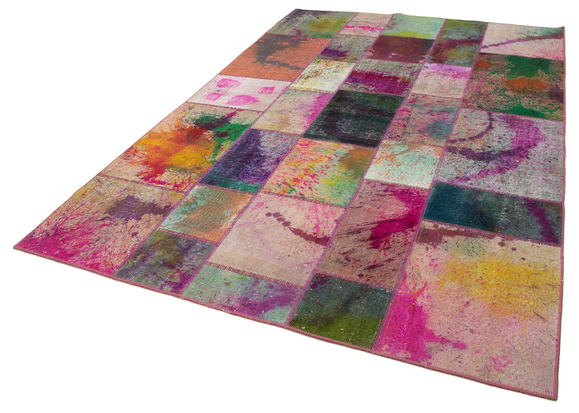 Handmade Area Rug - Grey Patchwork Cotton Wool Blend Vintage Carpet 6'6''x9'10''