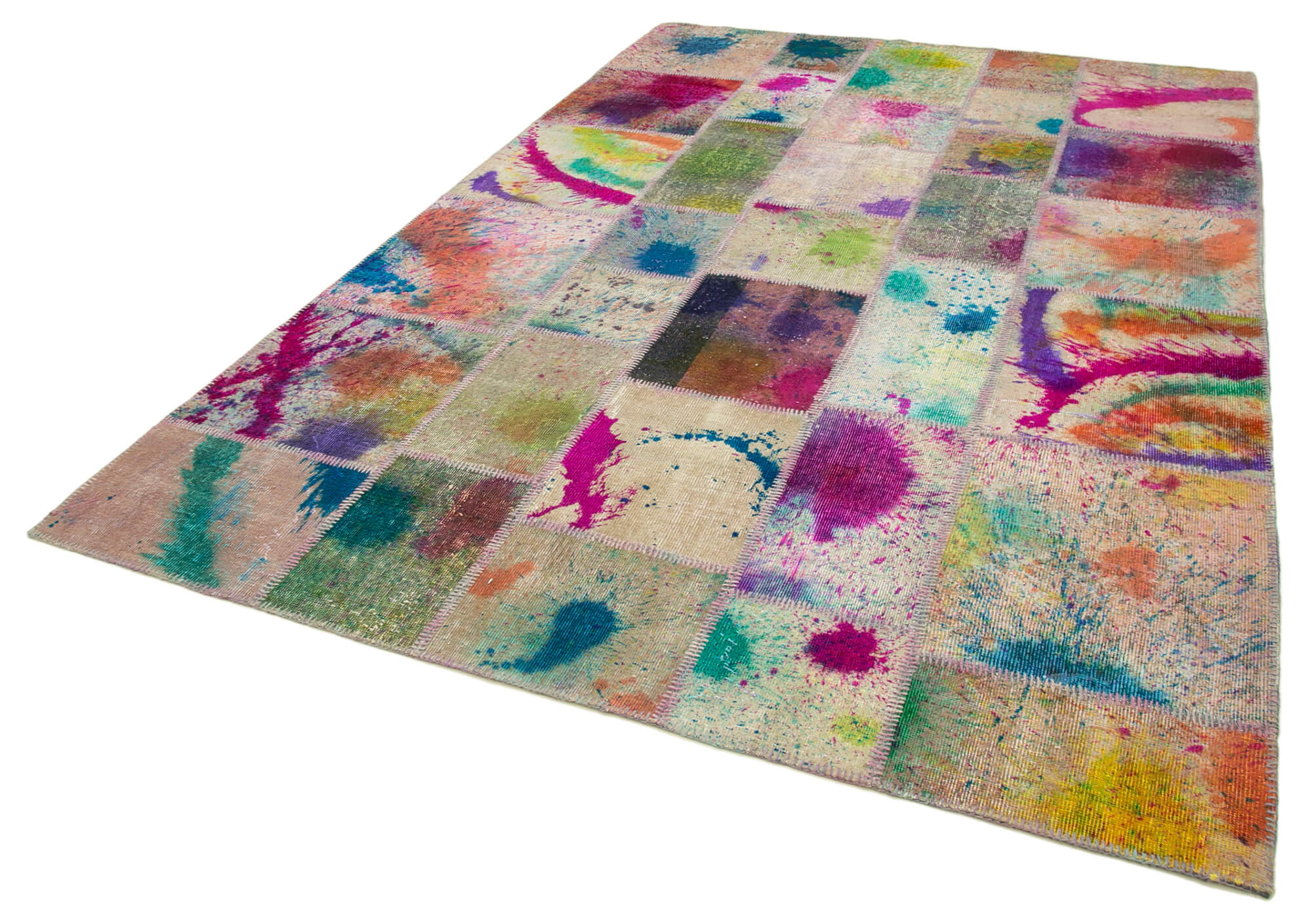 Handmade Area Rug - Grey Patchwork Cotton Wool Durable Soft Carpet 6'8"x9'11"