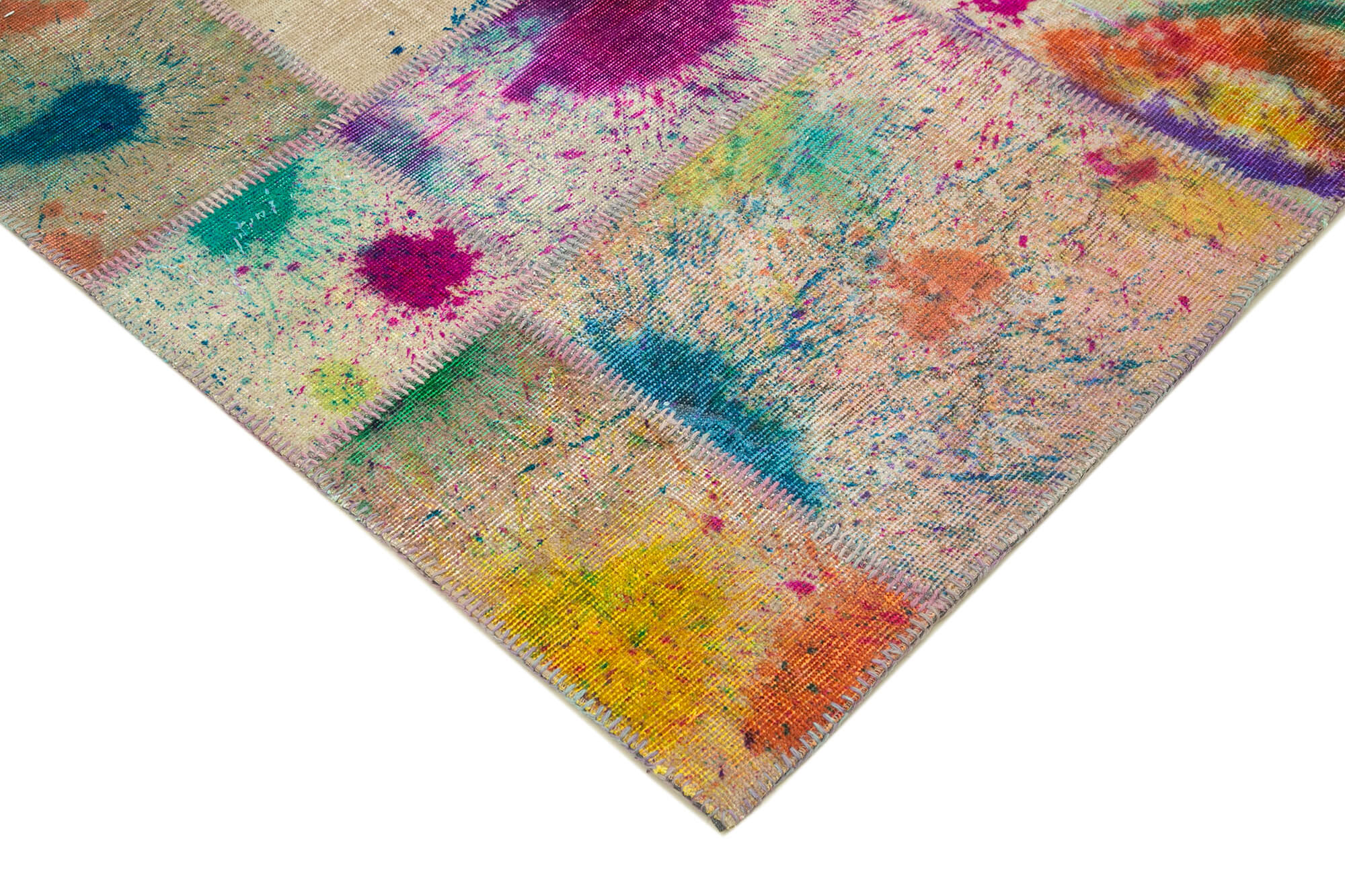 Handmade Area Rug - Grey Patchwork Cotton Wool Durable Soft Carpet 6'8"x9'11"