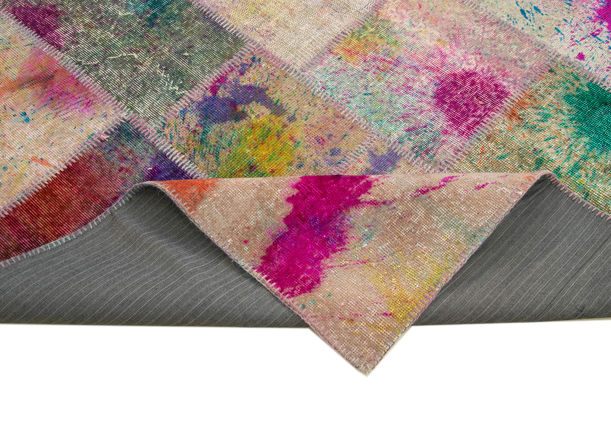 Handmade Area Rug - Grey Patchwork Cotton Wool Durable Soft Carpet 6'8"x9'11"