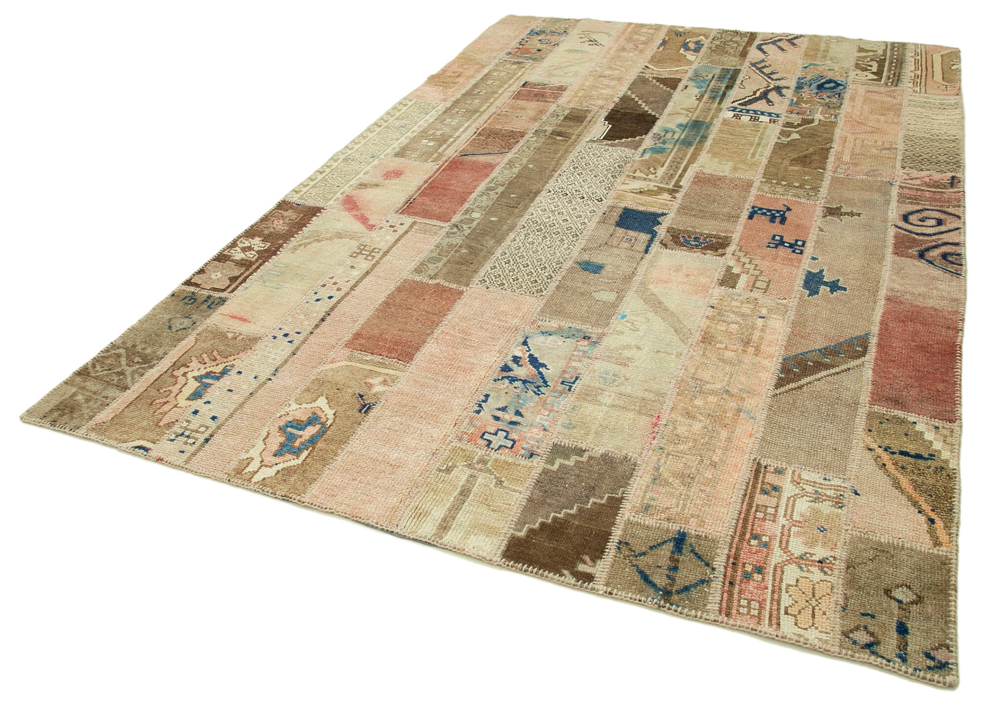 Handmade Patchwork Area Rug - Kirk Yama Beige Cotton Wool 6x9 Rug