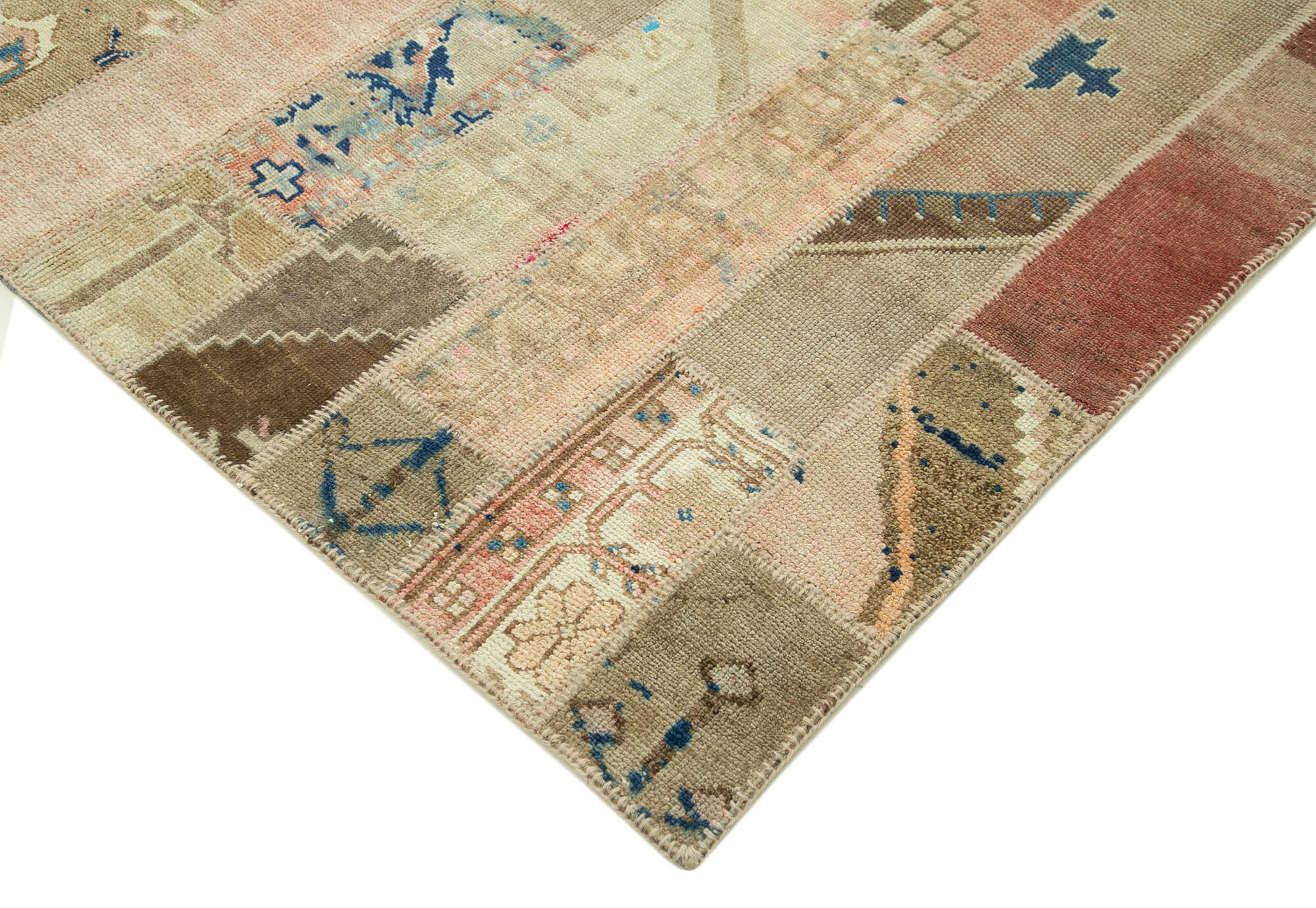 Handmade Patchwork Area Rug - Kirk Yama Beige Cotton Wool 6x9 Rug