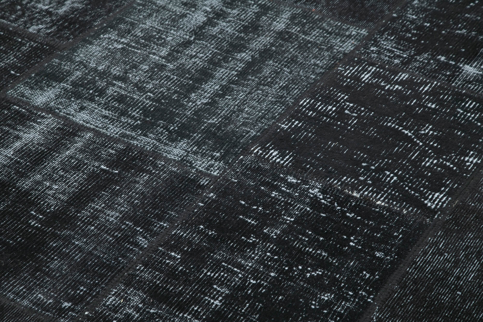 Handmade Area Rug - Black Patchwork Cotton Wool Vintage Turkish Carpet 6'4"x9'10"