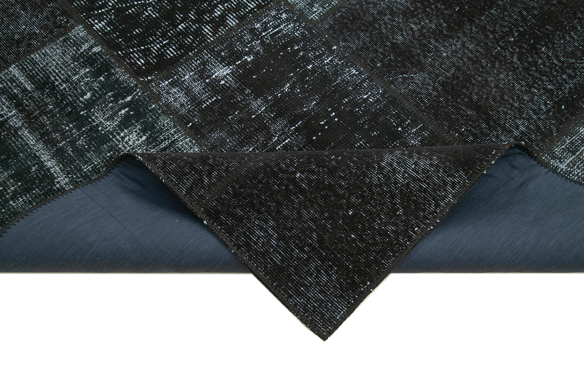 Handmade Area Rug - Black Patchwork Cotton Wool Vintage Turkish Carpet 6'4"x9'10"