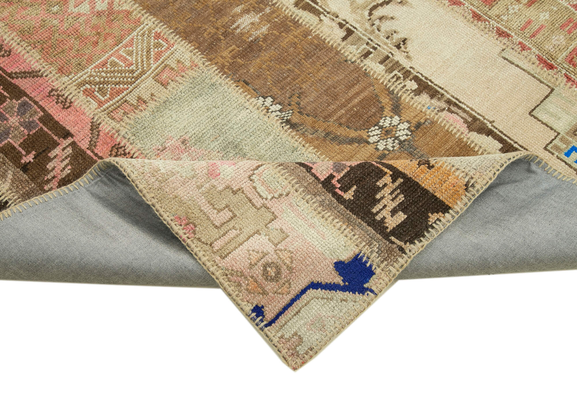 Handmade Area Rug - Kirk Yama Beige Patchwork Cotton Wool 6'8''x9'9'' Durable Blend