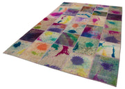Handmade Wool Area Rug - Kirk Yama Grey Patchwork Carpet 6'7''x9'10'' Cotton Wool