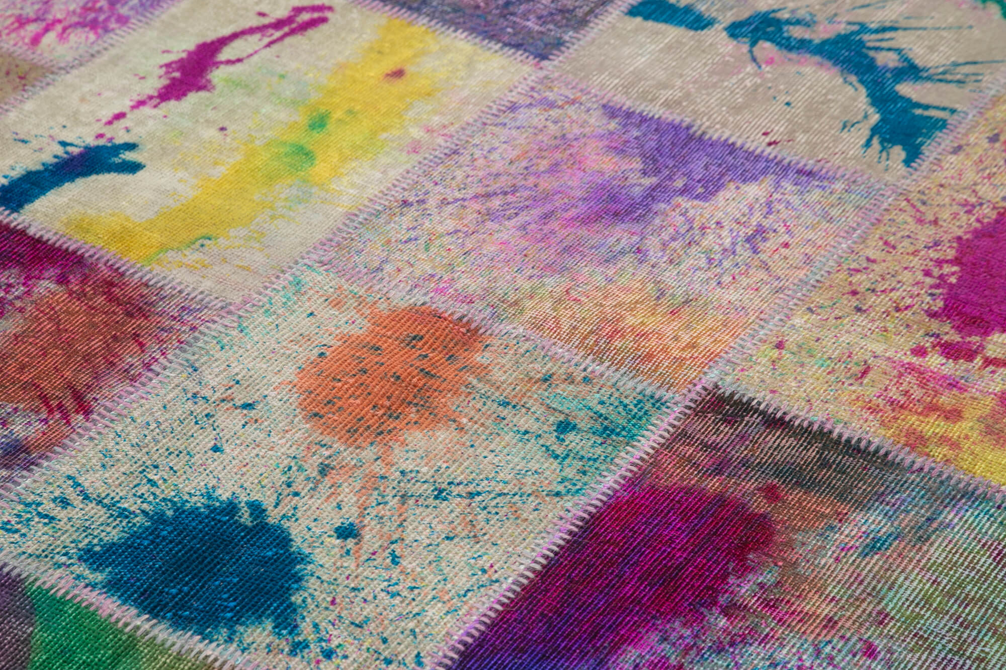 Handmade Wool Area Rug - Kirk Yama Grey Patchwork Carpet 6'7''x9'10'' Cotton Wool