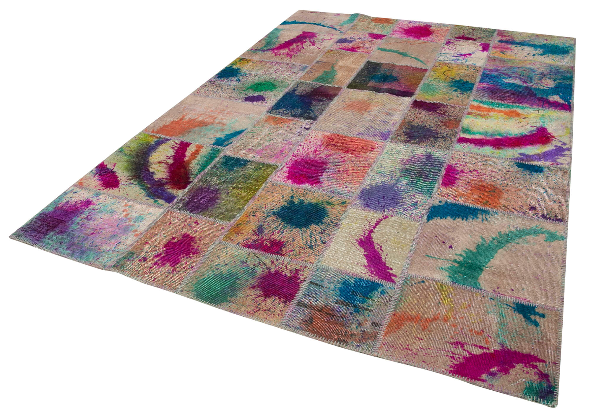 Handmade Area Rug - Grey Patchwork Cotton Wool Vintage Carpet 6'9''x9'10''