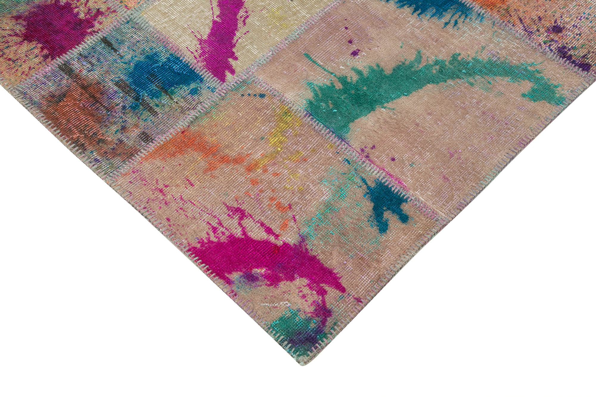 Handmade Area Rug - Grey Patchwork Cotton Wool Vintage Carpet 6'9''x9'10''