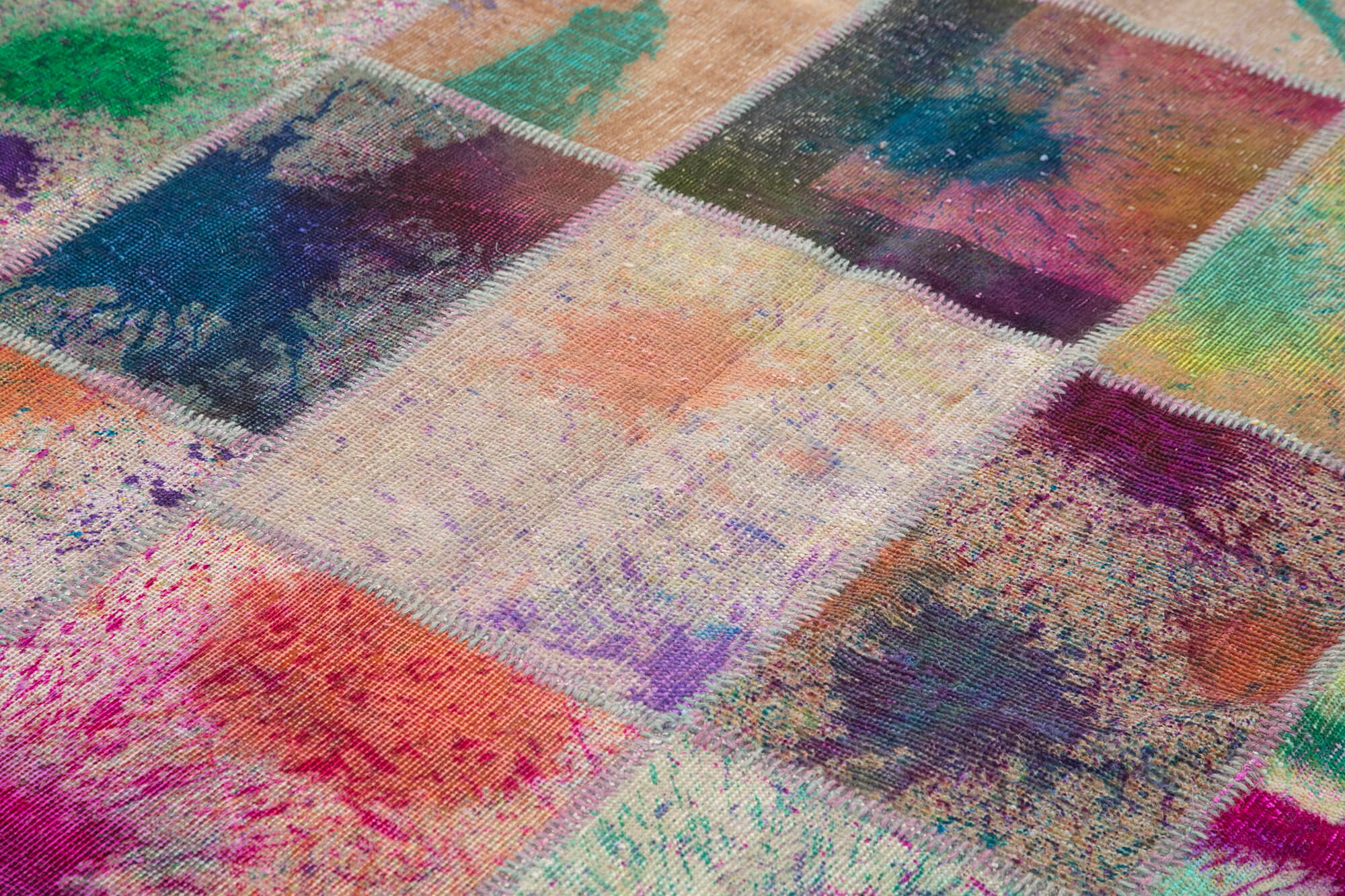 Handmade Area Rug - Grey Patchwork Cotton Wool Vintage Carpet 6'9''x9'10''