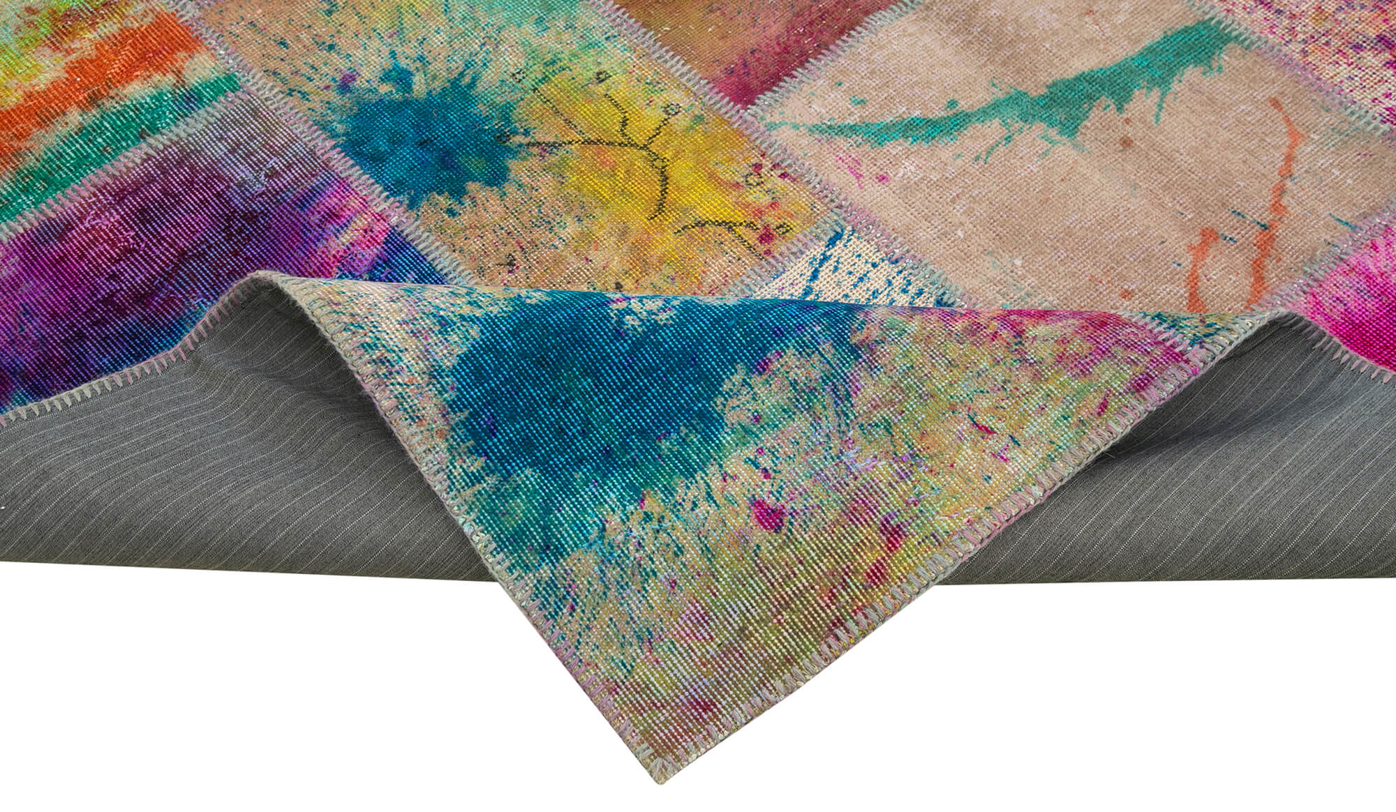 Handmade Area Rug - Grey Patchwork Cotton Wool Vintage Carpet 6'9''x9'10''