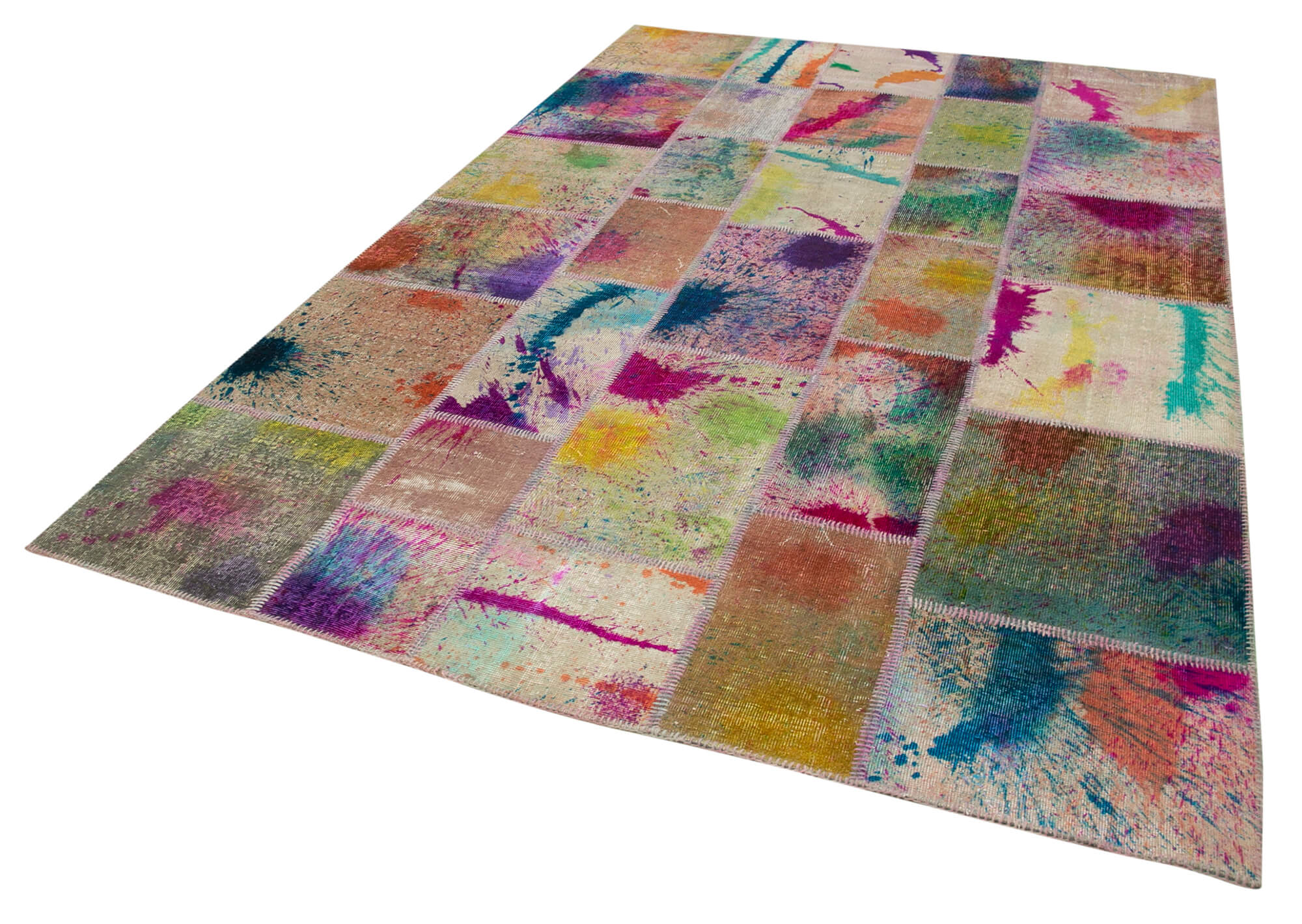 Handmade Patchwork Rug - Grey Area Rug Cotton Wool Vintage Handwoven Carpet 6'8''x10'