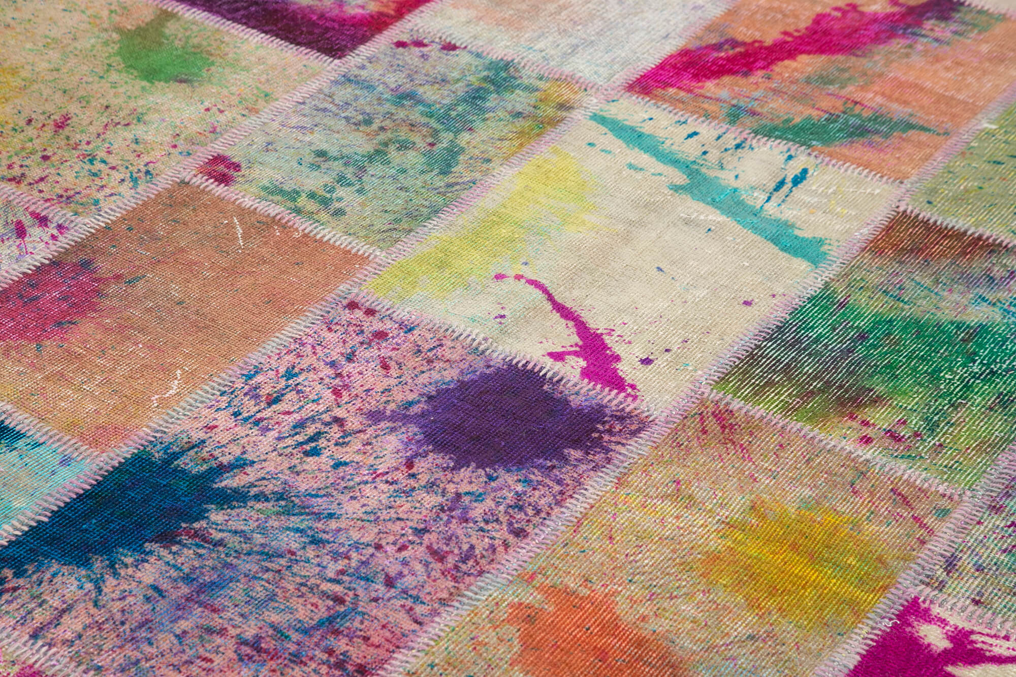 Handmade Patchwork Rug - Grey Area Rug Cotton Wool Vintage Handwoven Carpet 6'8''x10'