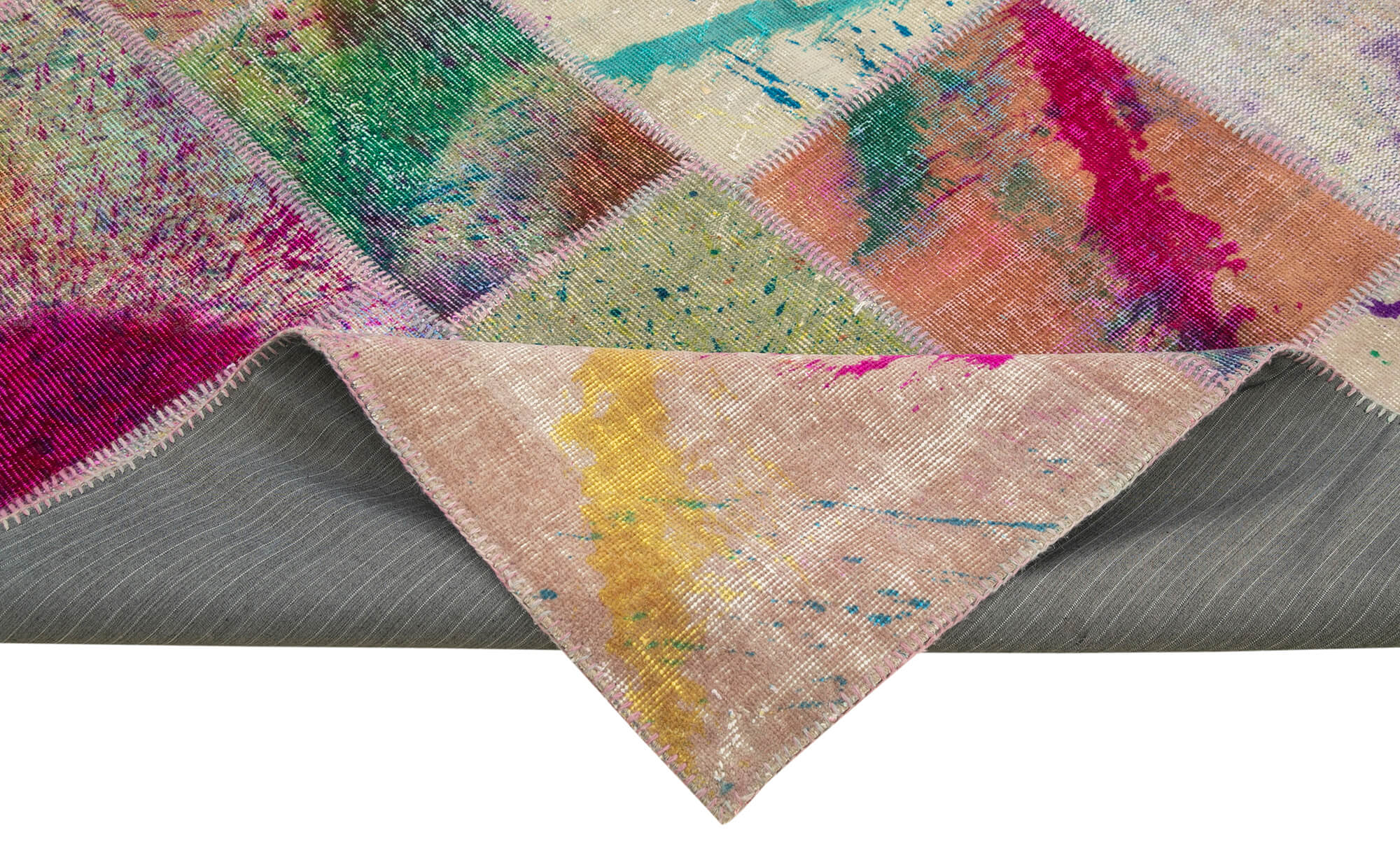 Handmade Patchwork Rug - Grey Area Rug Cotton Wool Vintage Handwoven Carpet 6'8''x10'