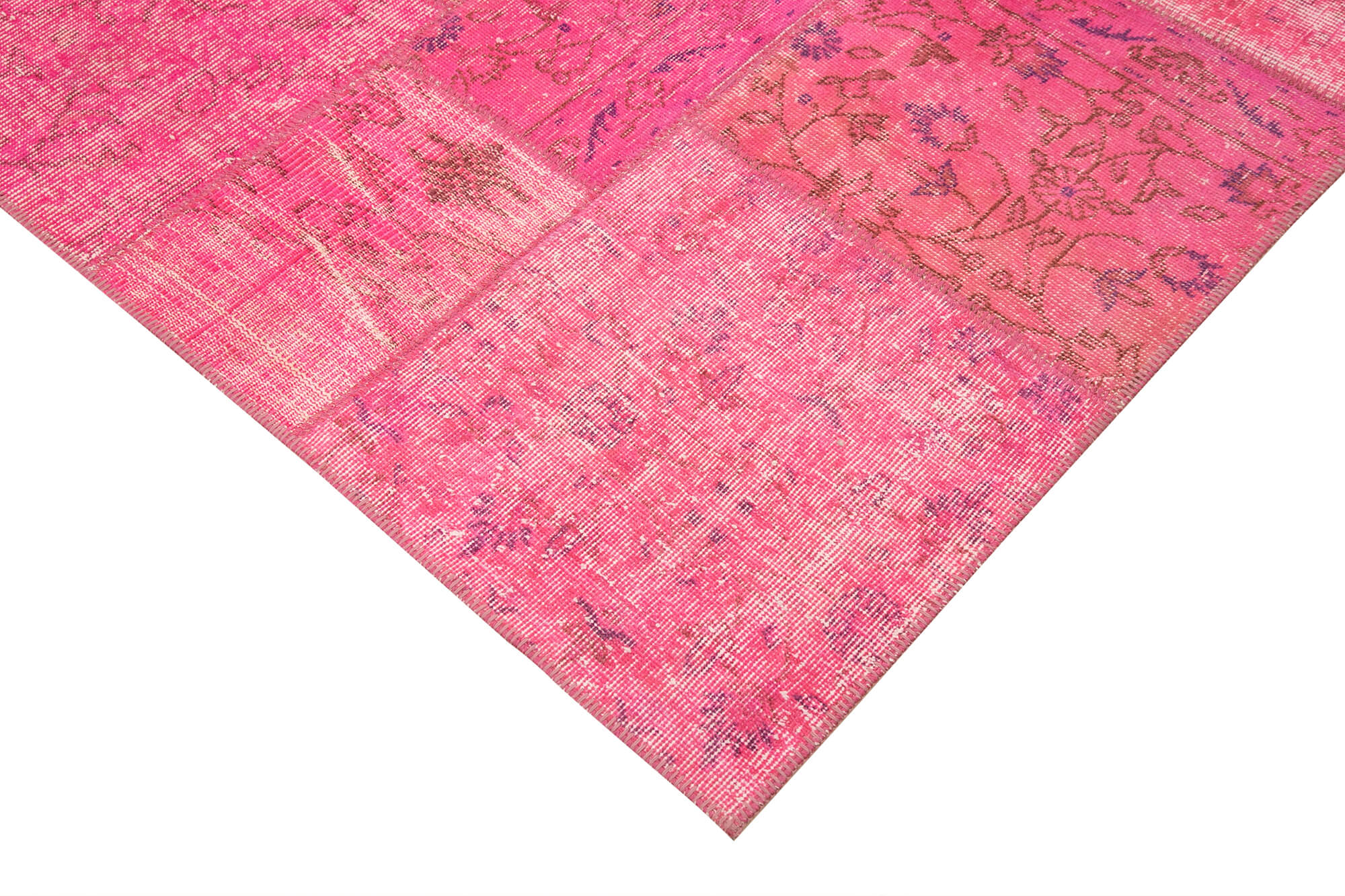 Handmade Area Rug - Pink Patchwork Cotton Wool Vintage Turkish Carpet 6'7''x9'10''
