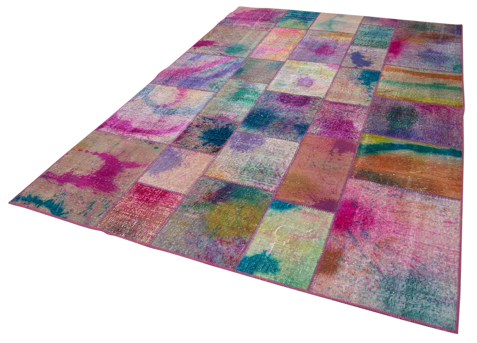 Handmade Wool Area Rug - Grey Patchwork Rug Cotton Wool Carpet 6'6''x9'10''