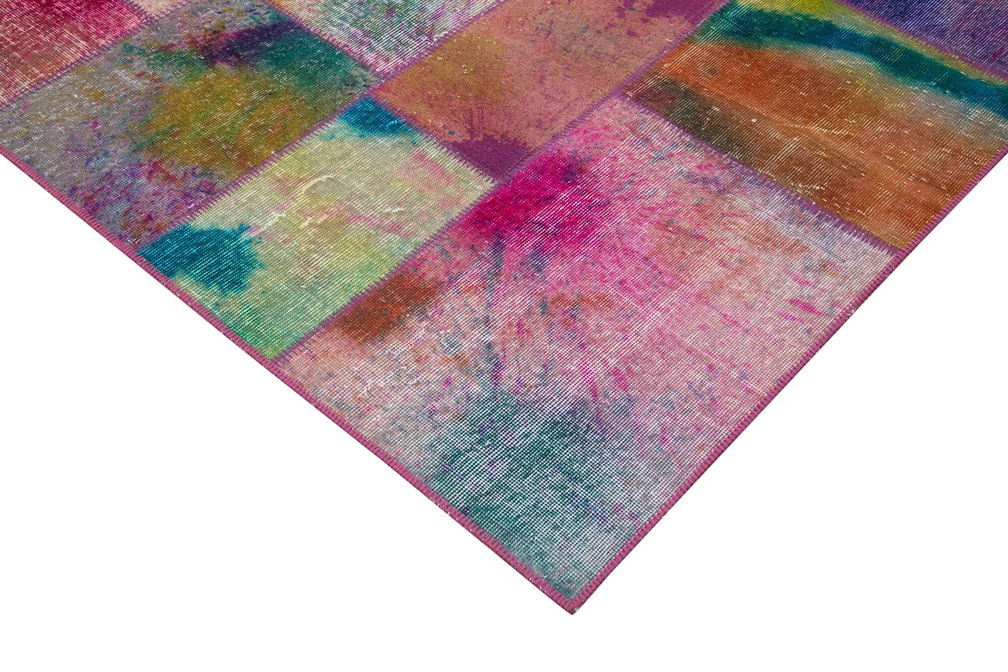Handmade Wool Area Rug - Grey Patchwork Rug Cotton Wool Carpet 6'6''x9'10''