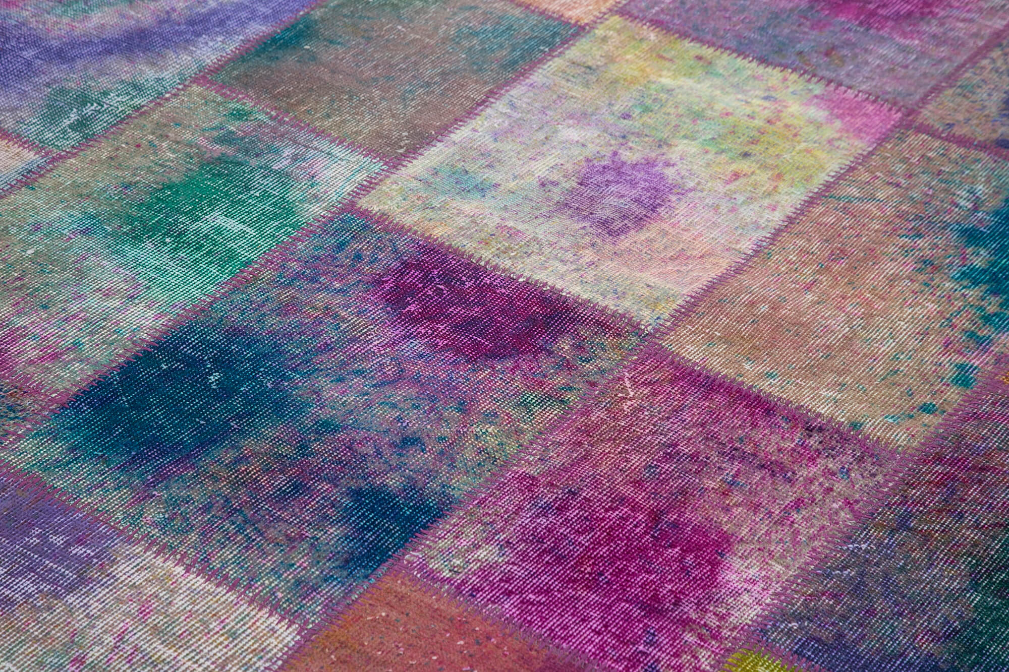 Handmade Wool Area Rug - Grey Patchwork Rug Cotton Wool Carpet 6'6''x9'10''