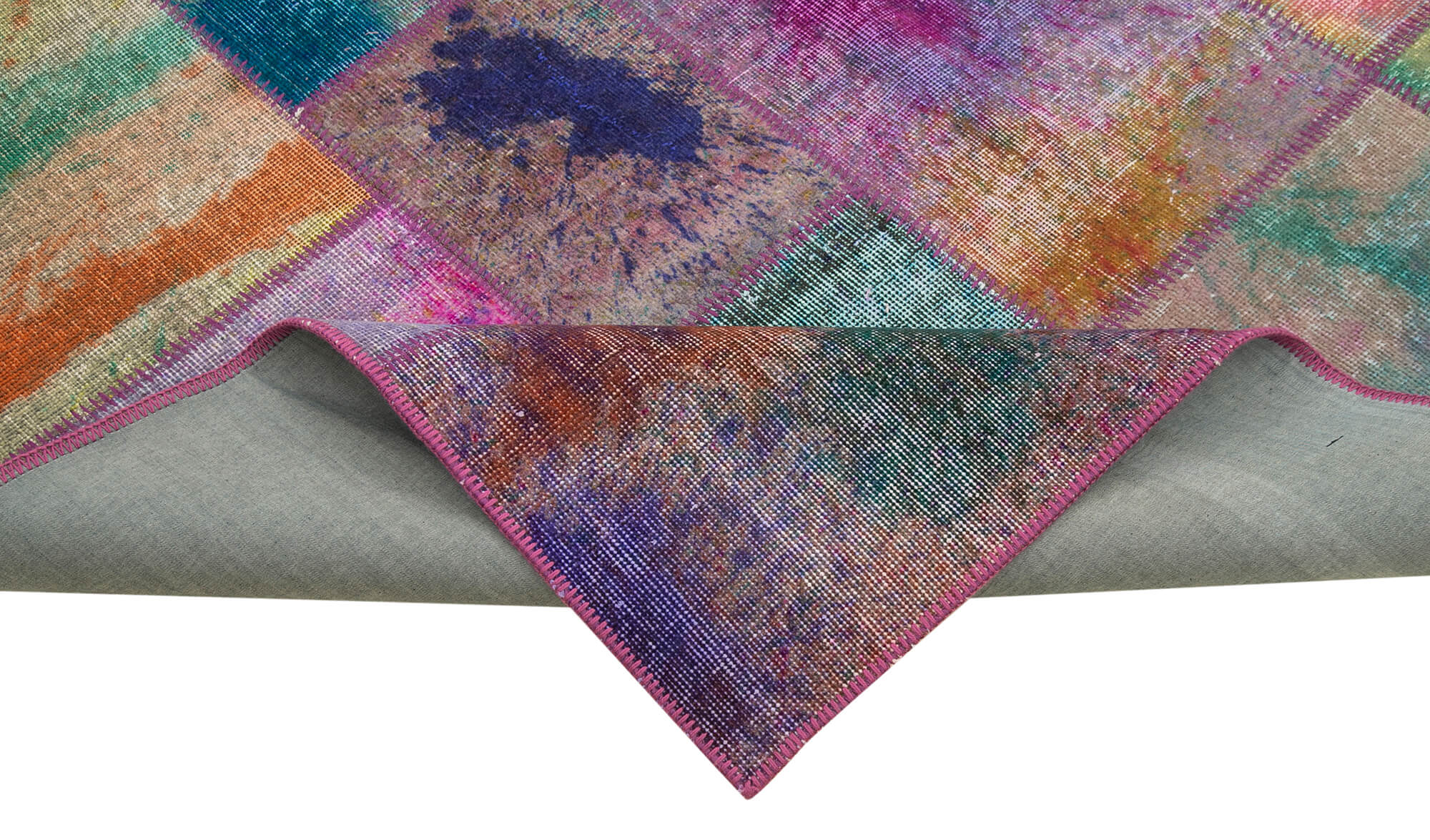 Handmade Wool Area Rug - Grey Patchwork Rug Cotton Wool Carpet 6'6''x9'10''