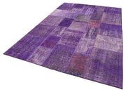 Handmade Wool Area Rug - Kirk Yama Purple Patchwork Cotton Wool Carpet 6'4''x9'11''