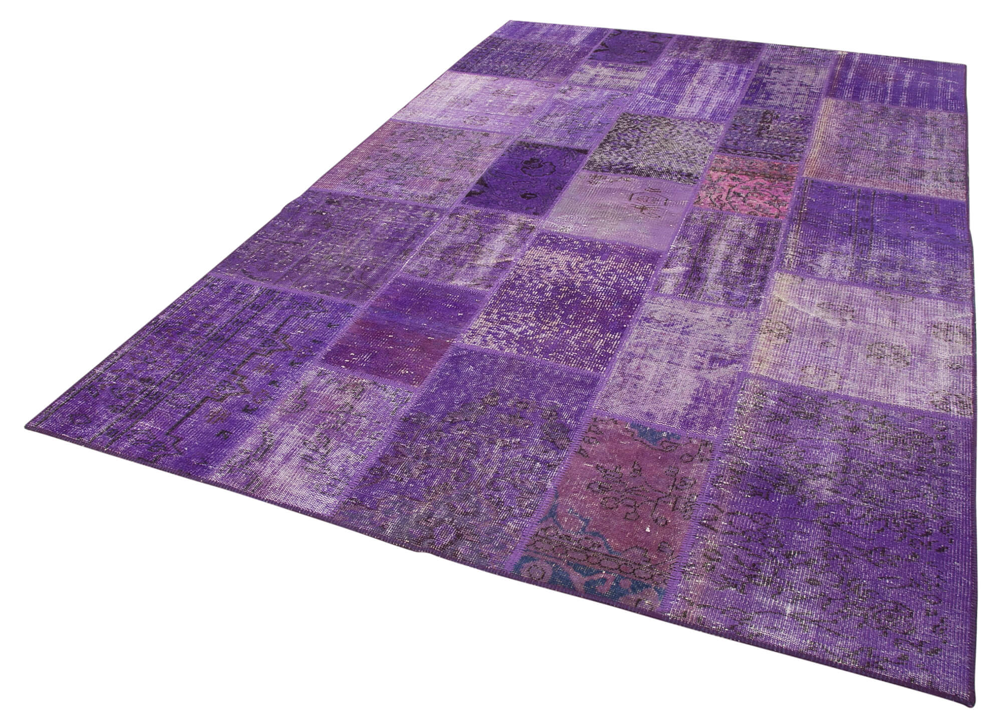 Handmade Wool Area Rug - Kirk Yama Purple Patchwork Cotton Wool Carpet 6'4''x9'11''