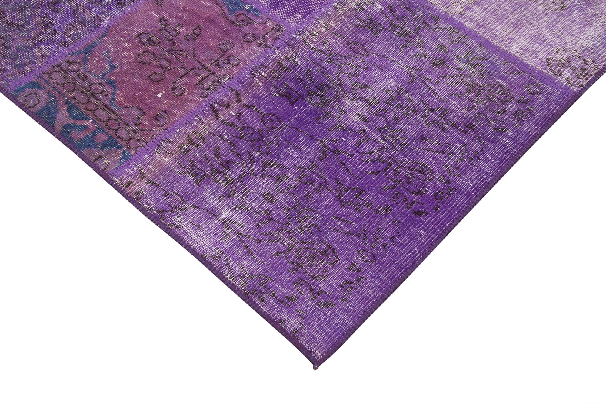 Handmade Wool Area Rug - Kirk Yama Purple Patchwork Cotton Wool Carpet 6'4''x9'11''