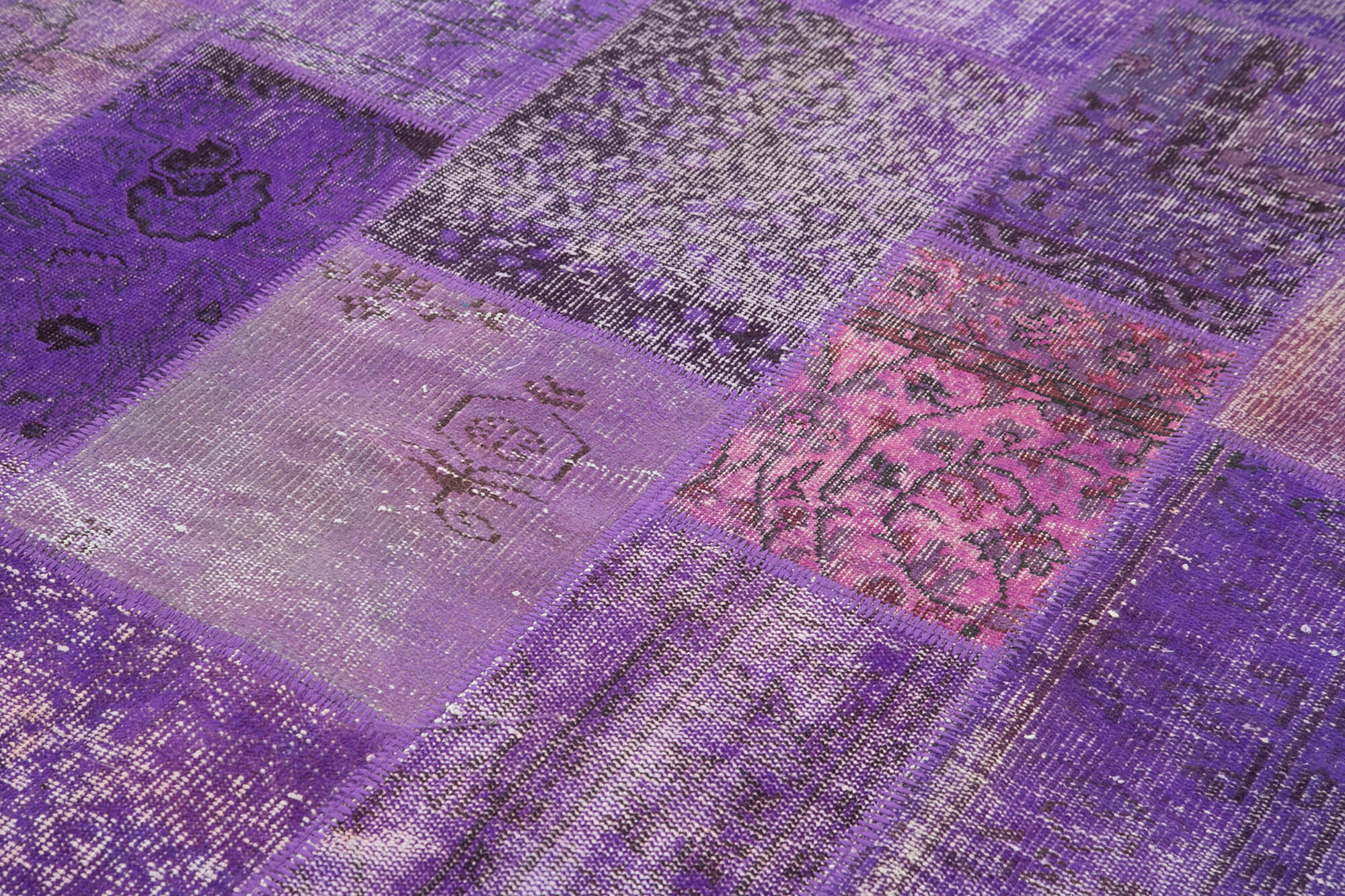 Handmade Wool Area Rug - Kirk Yama Purple Patchwork Cotton Wool Carpet 6'4''x9'11''